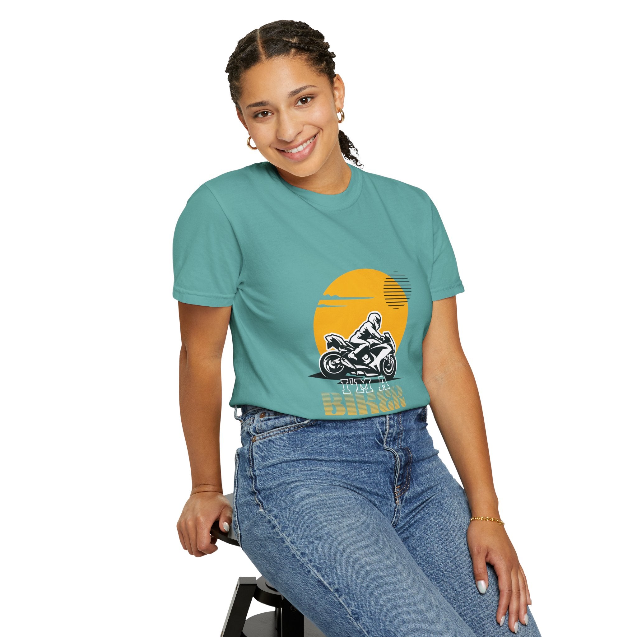 Motorcycle Rider T-Shirt — Retro Sunset Biker Graphic