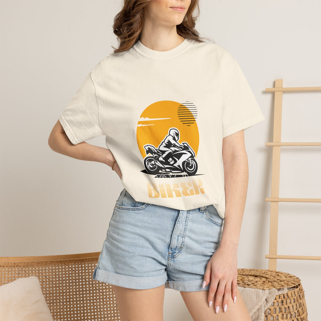 Motorcycle Rider T-Shirt — Retro Sunset Biker Graphic