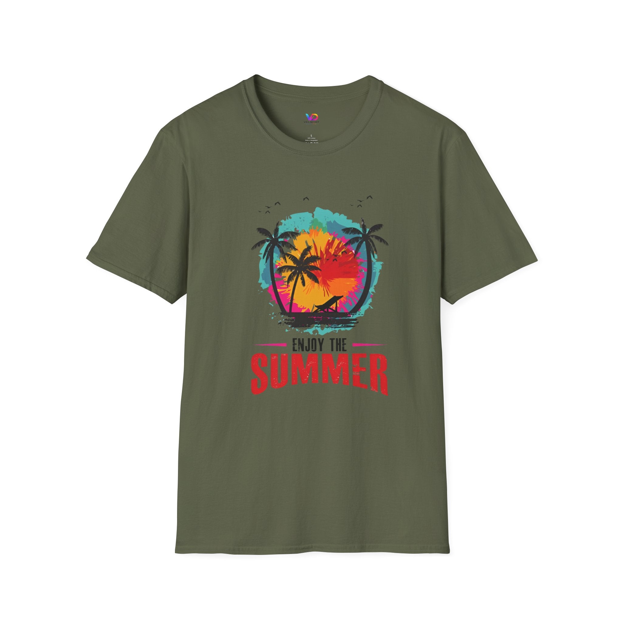 Summer Vibes T-Shirt — "Enjoy the Summer" Tropical Palm Sunset Tee
