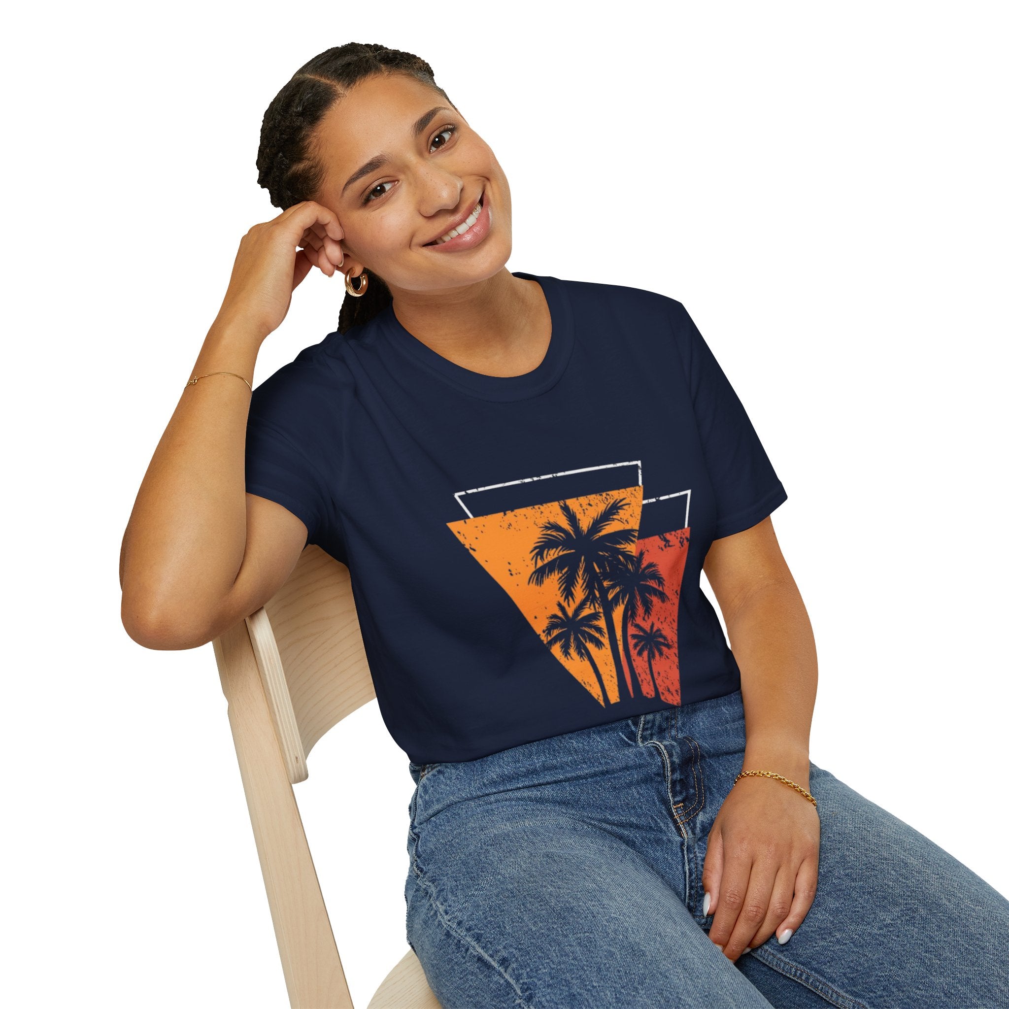 Vintage Palm Triangle T‑Shirt — Retro Sunset Beach Tee