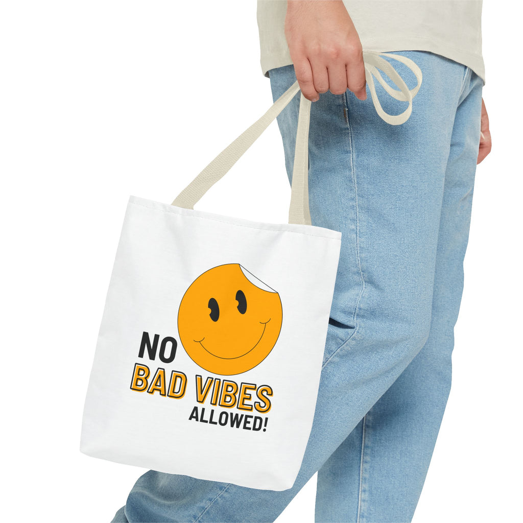 No Bad Vibes Tote Bag — Positive Smiley Reusable Beach & Grocery Bag