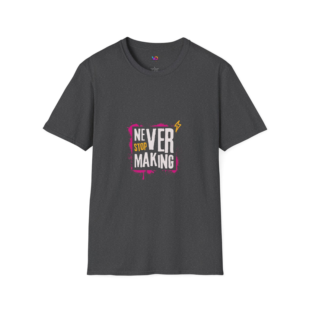 T-Shirt — "Never Stop Dreaming" Graphic Tee (Pink Brushstroke Lightning)