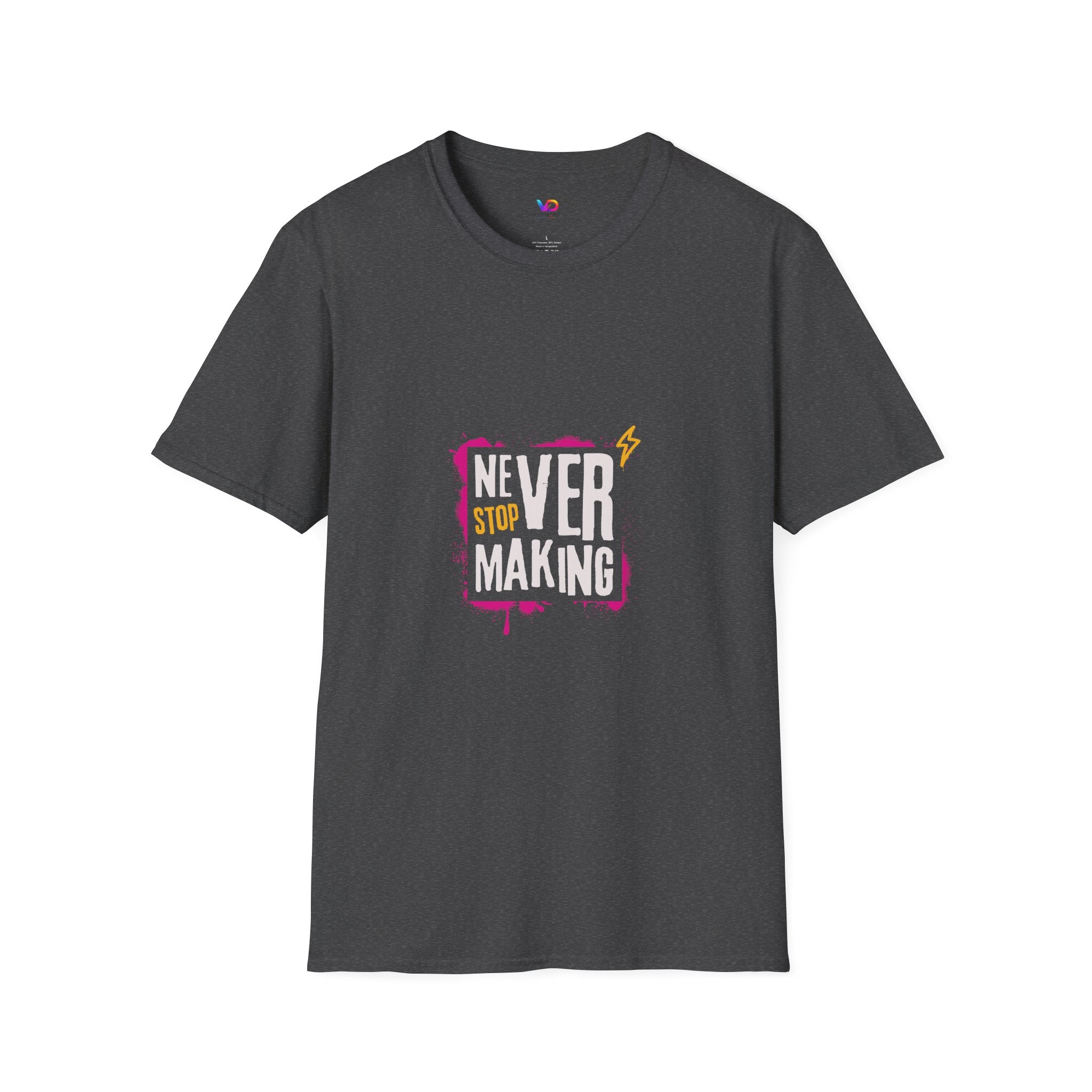T-Shirt — "Never Stop Dreaming" Graphic Tee (Pink Brushstroke Lightning)