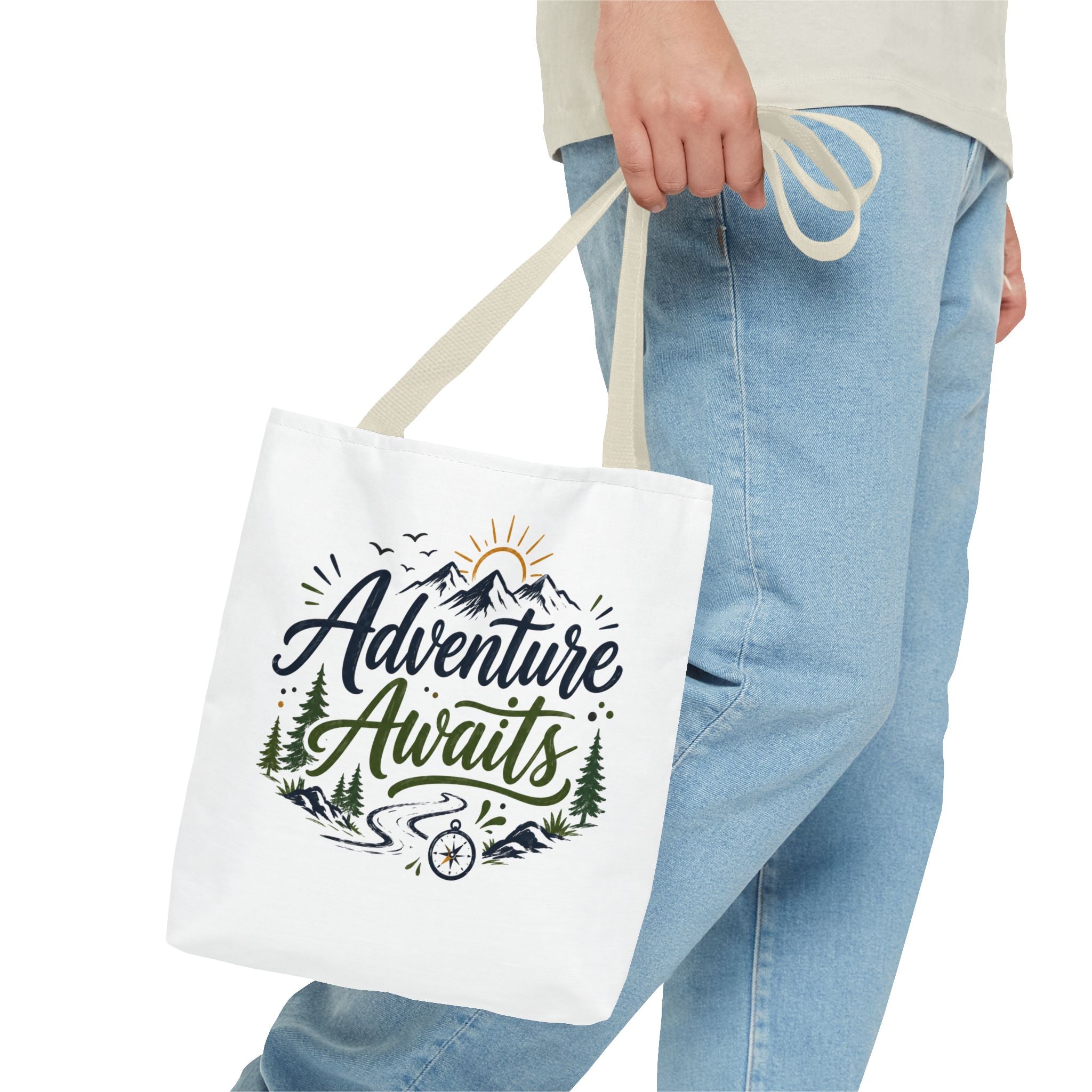 Adventure Awaits Tote Bag — Mountain Hiking Travel Canvas Tote