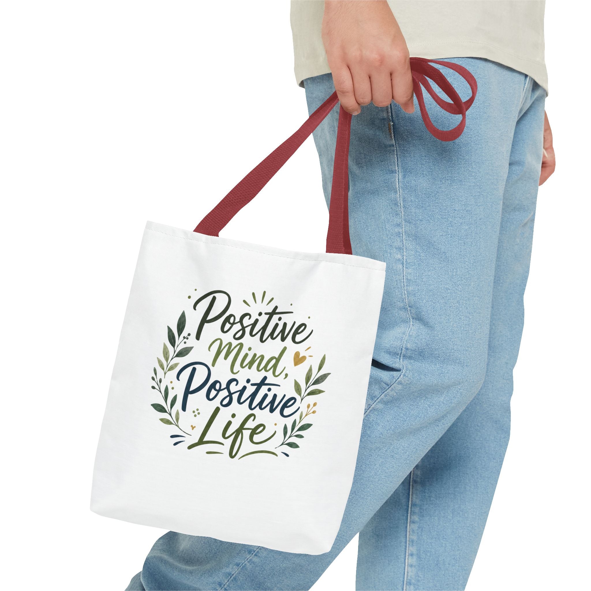 Positive Mind, Positive Life Tote Bag — Inspirational Floral Canvas Shopper