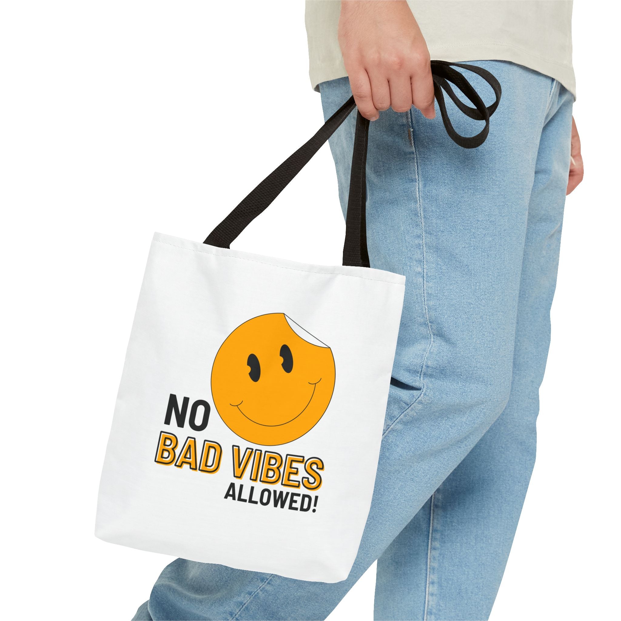 No Bad Vibes Tote Bag — Positive Smiley Reusable Beach & Grocery Bag