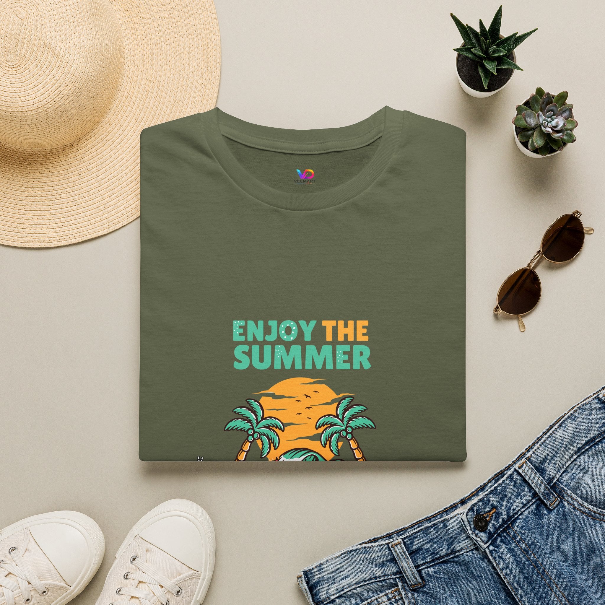 Summer Beach T-Shirt — "Enjoy The Summer" Palm Tree Surf Graphic