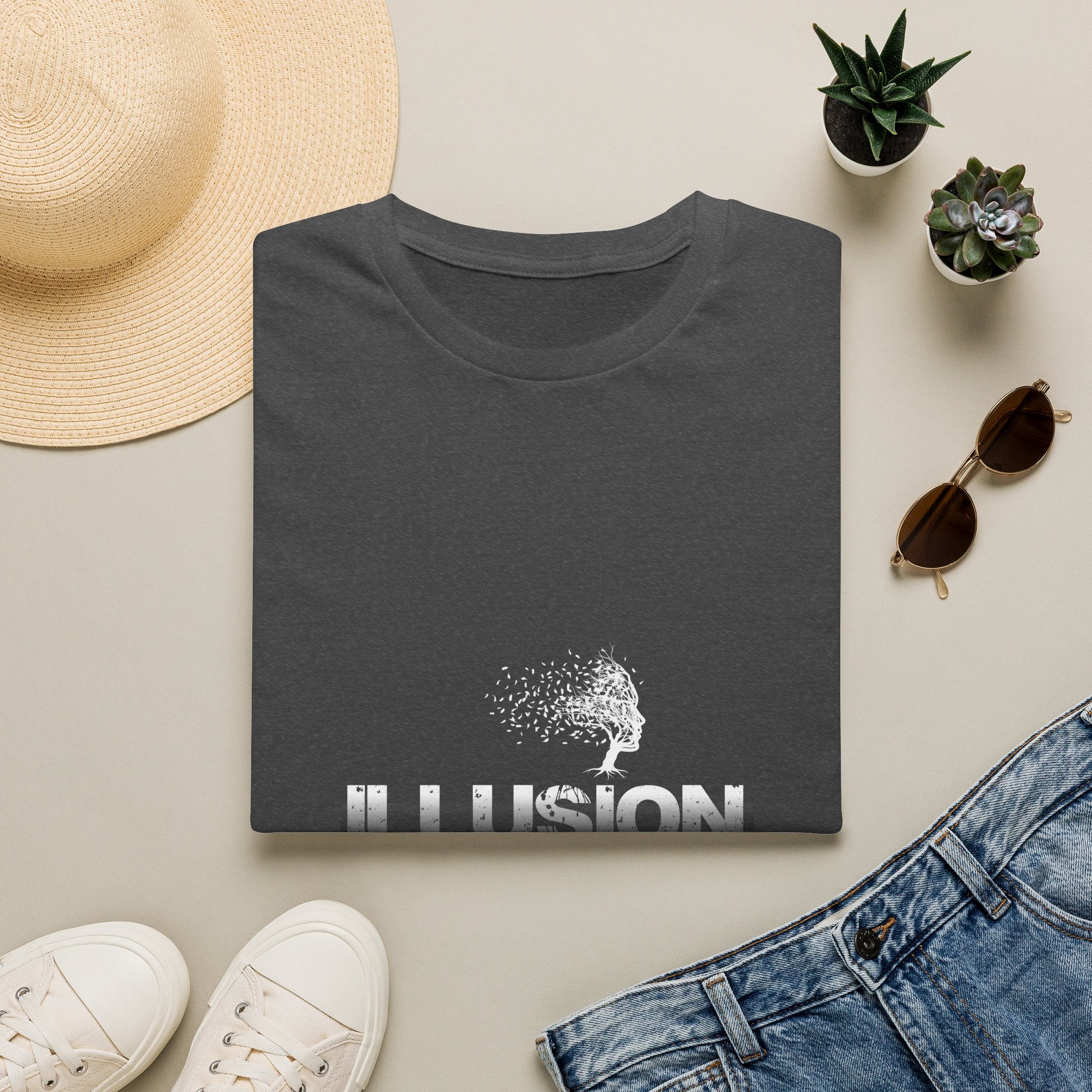 Illusion Tree Graphic T-Shirt — Surreal 'ILLUSION' Typography Tee