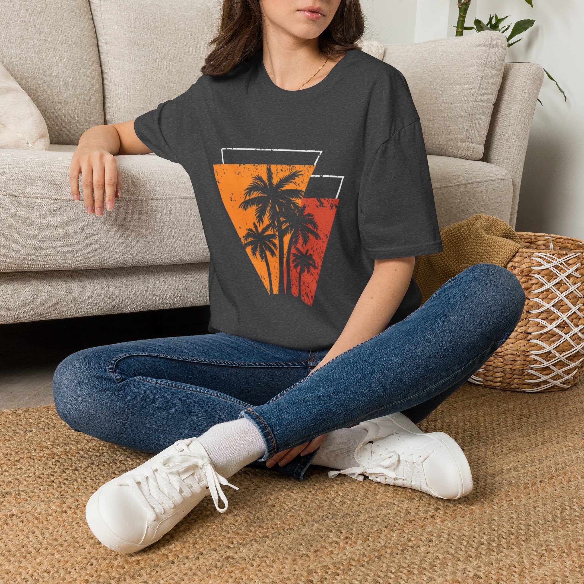 Vintage Palm Triangle T‑Shirt — Retro Sunset Beach Tee