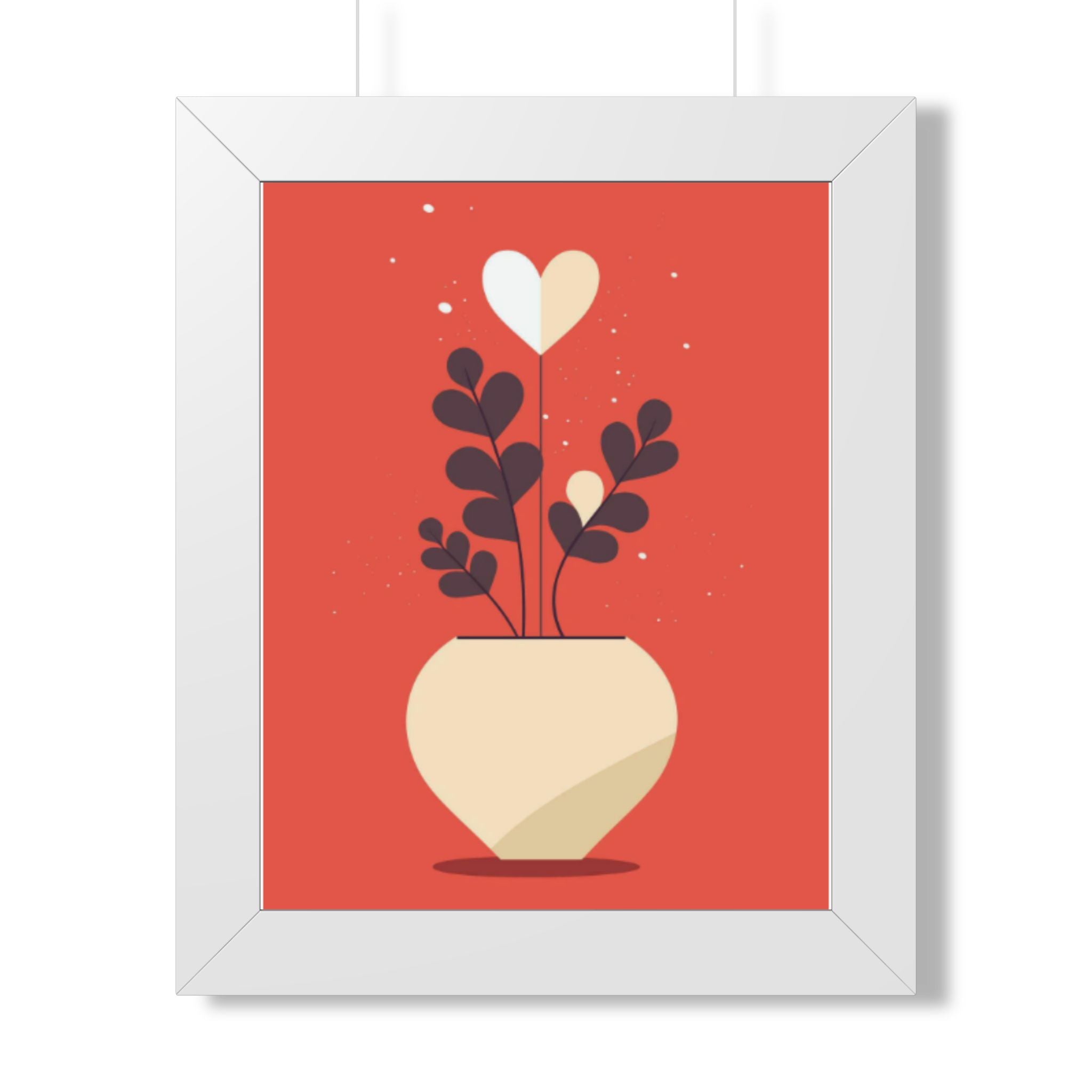 Framed Vertical Poster — Heart Bloom Potted Plant Art Print
