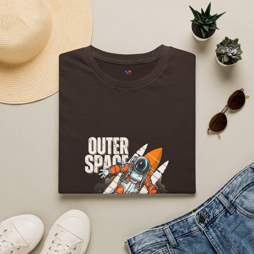 Outer Space Rocket Astronaut Tee — Retro Orange Space Shuttle T-Shirt