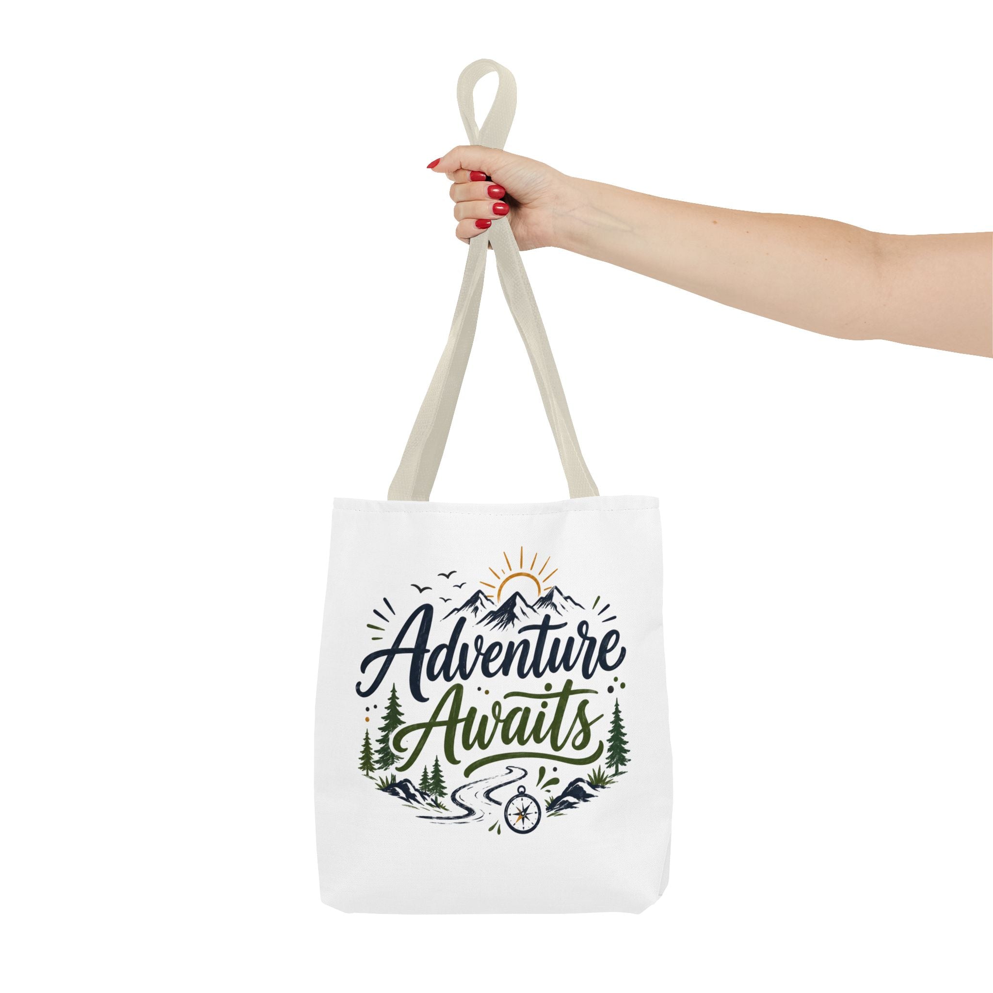 Adventure Awaits Tote Bag — Mountain Hiking Travel Canvas Tote