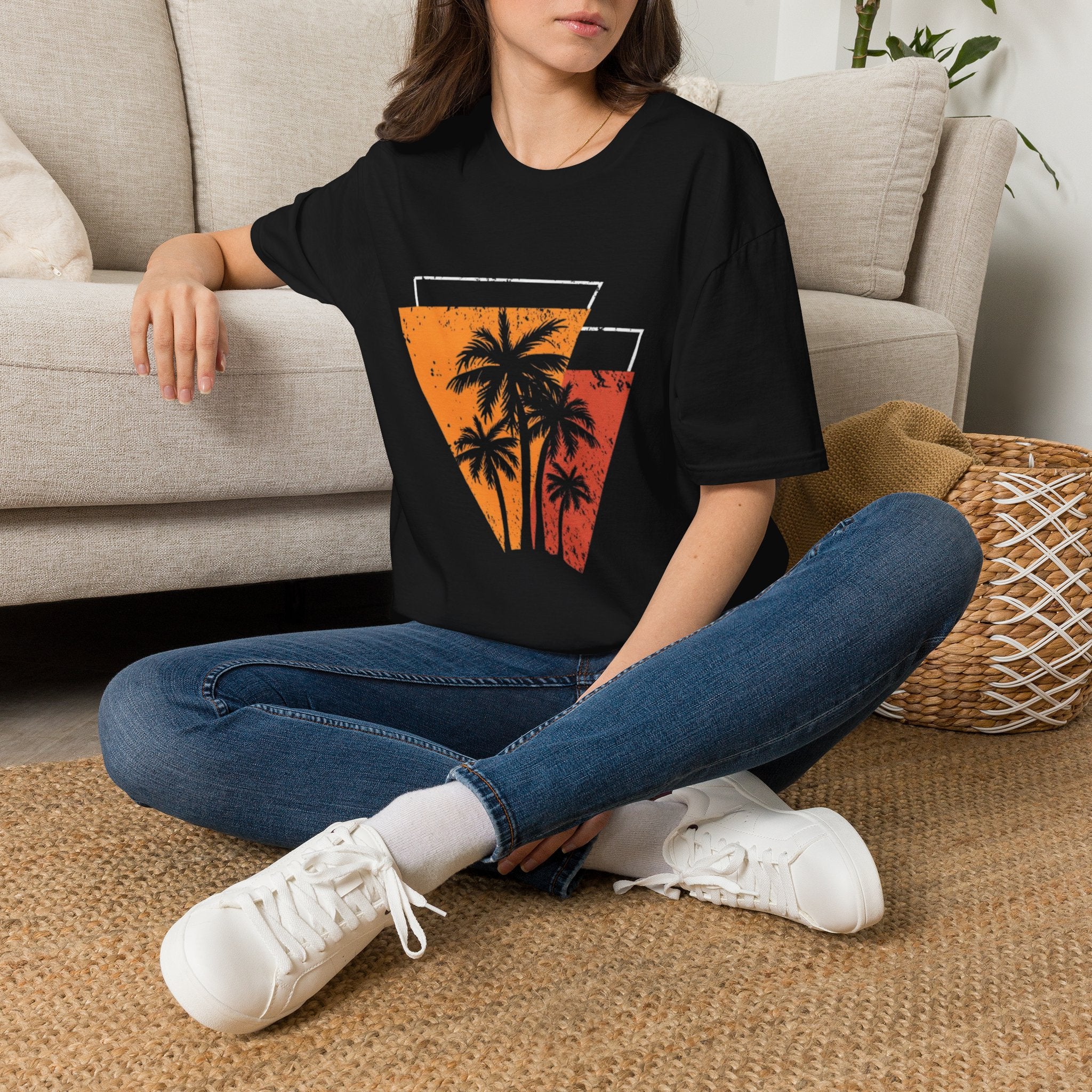 Vintage Palm Triangle T‑Shirt — Retro Sunset Beach Tee