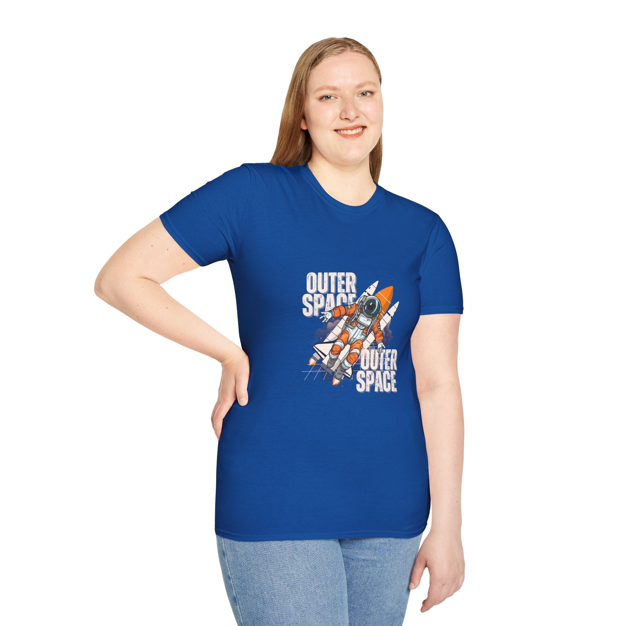 Outer Space Rocket Astronaut Tee — Retro Orange Space Shuttle T-Shirt
