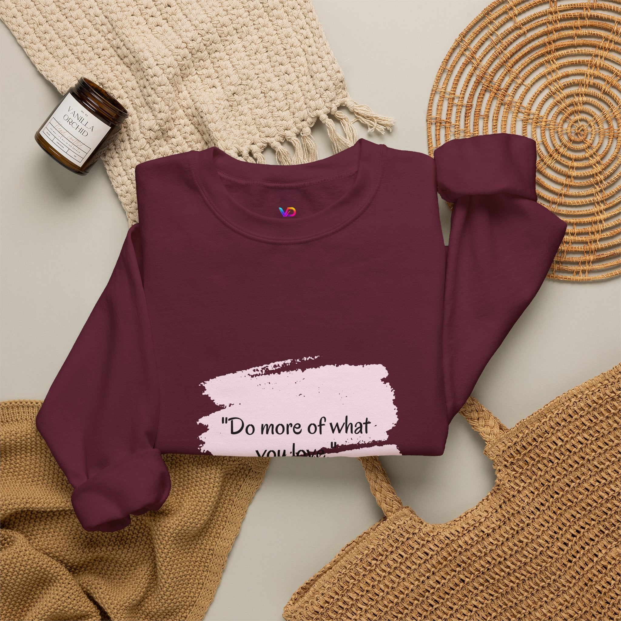 Do More Of What You Love Crewneck Sweatshirt – Motivational Pink Brushstroke Crew