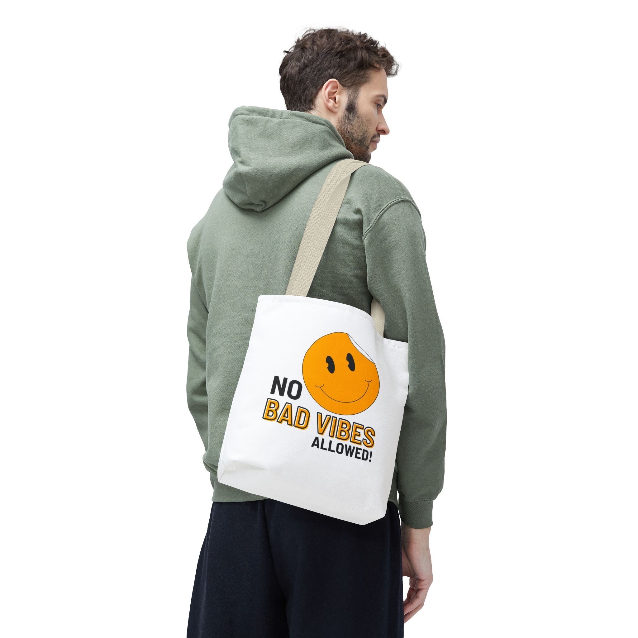 No Bad Vibes Tote Bag — Positive Smiley Reusable Beach & Grocery Bag