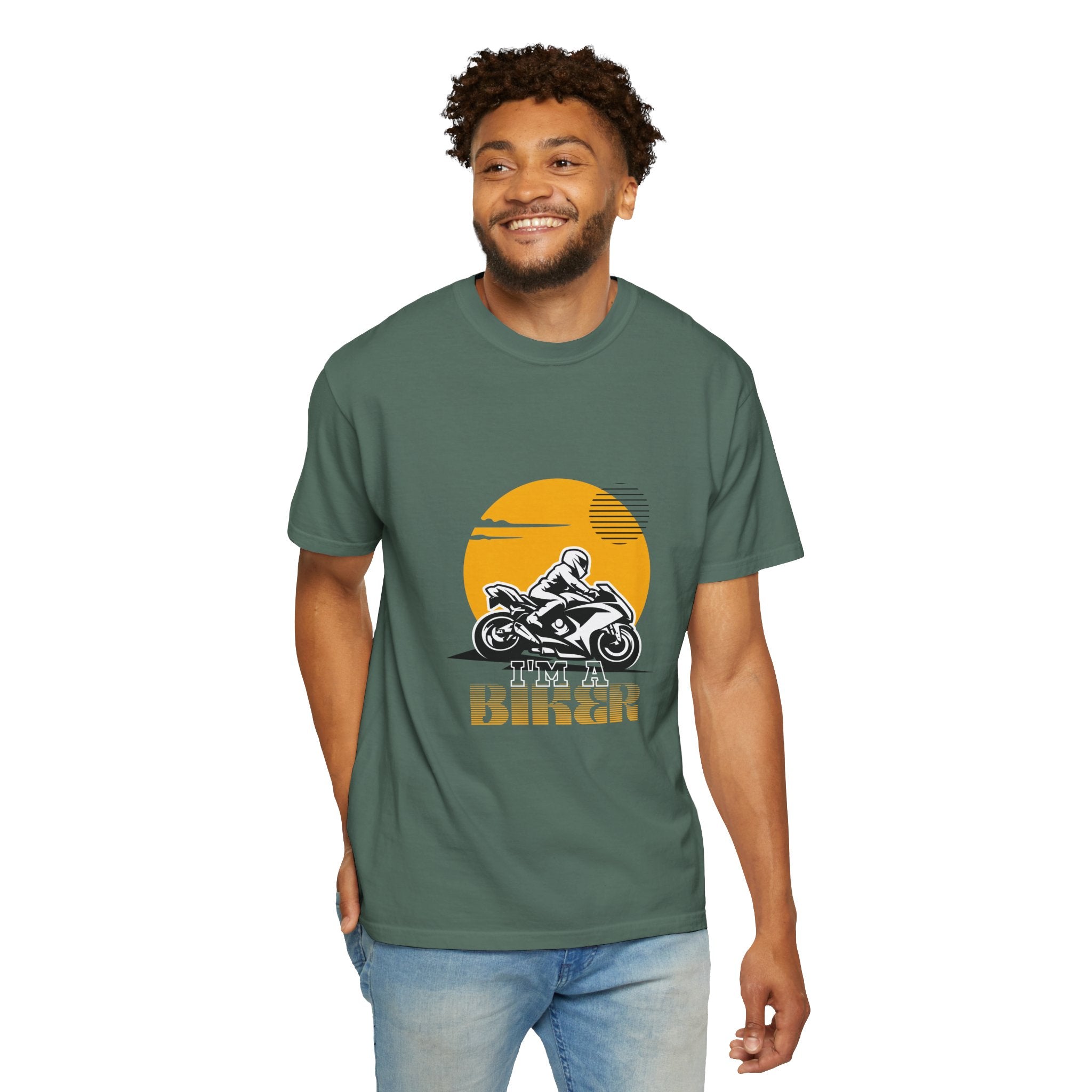 Motorcycle Rider T-Shirt — Retro Sunset Biker Graphic