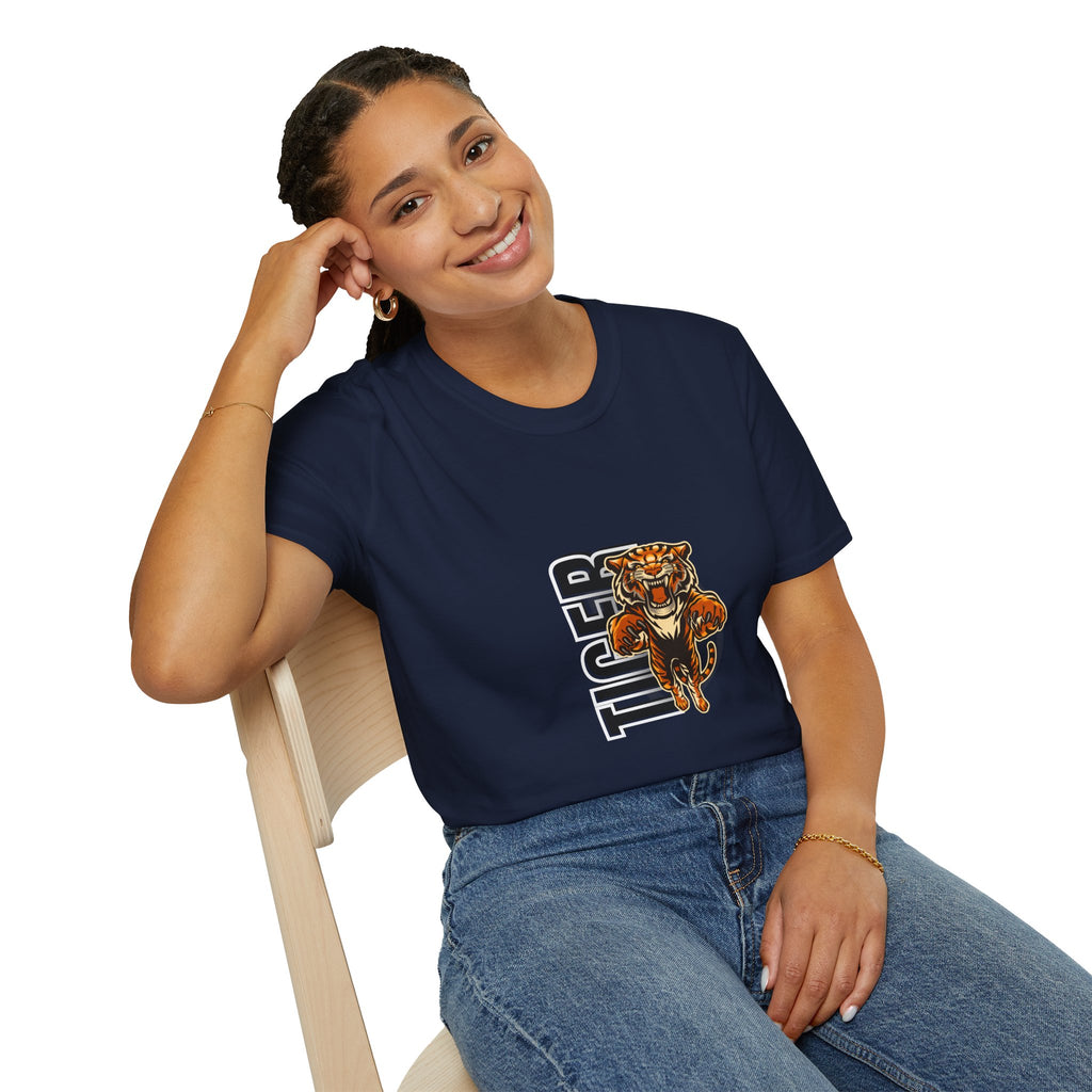 Tiger Graphic T-Shirt – Fierce Roaring Tiger Vertical Text Design