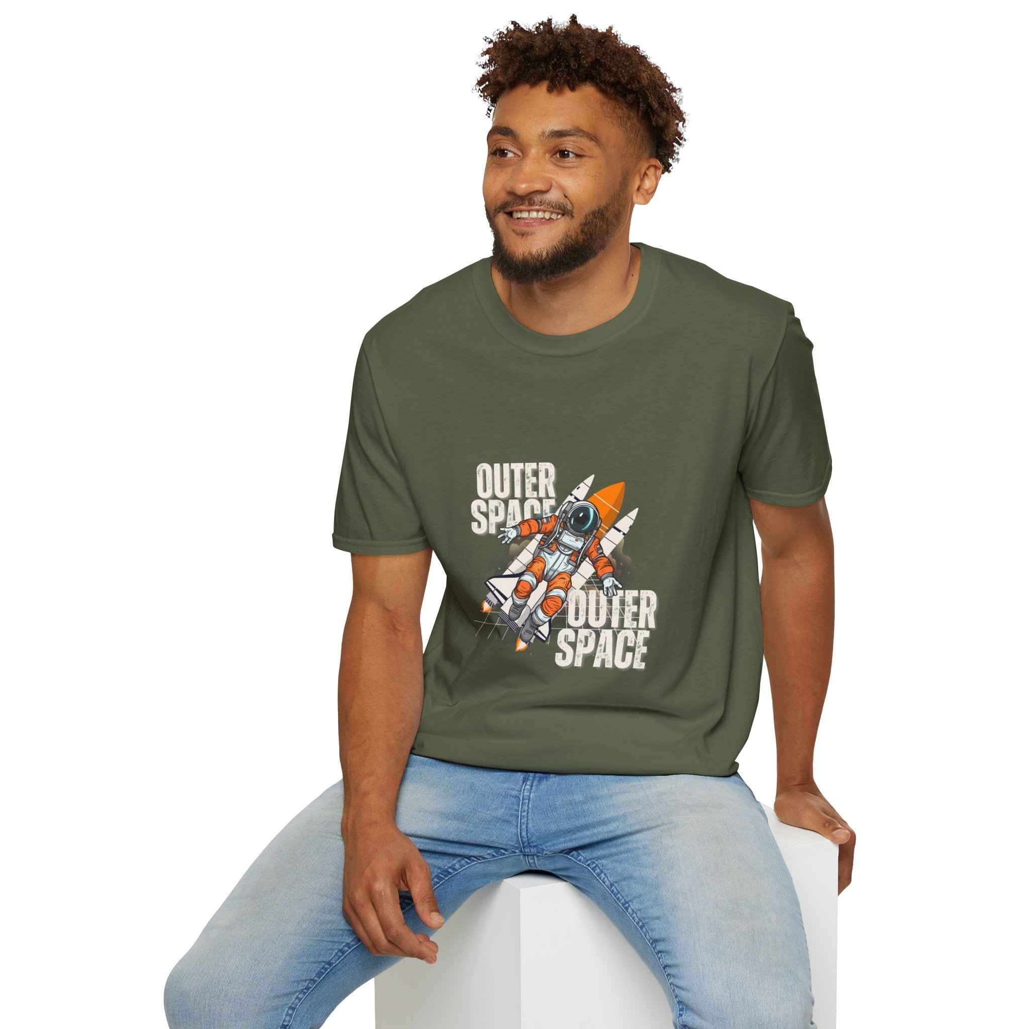 Outer Space Rocket Astronaut Tee — Retro Orange Space Shuttle T-Shirt