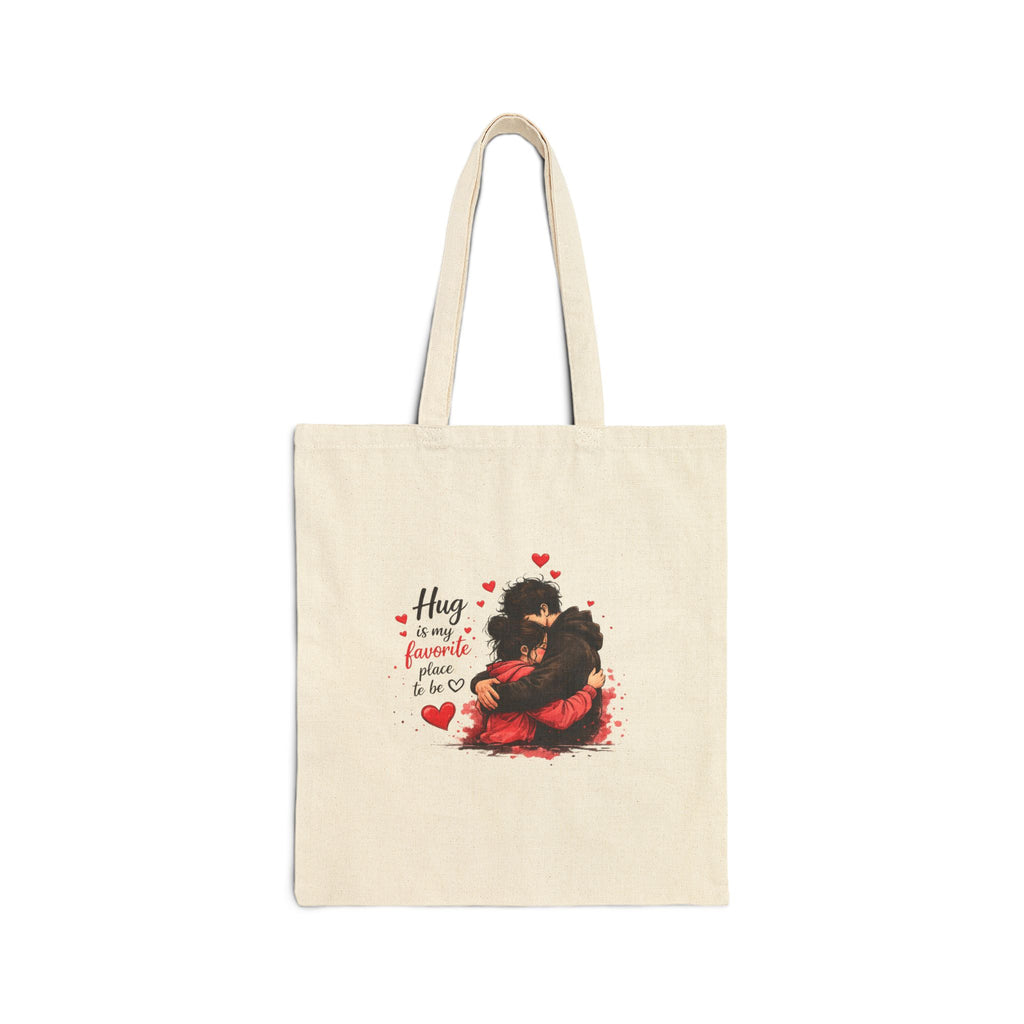 Canvas Tote — Romantic 'You + Me' / 'Hug Is My Favorite Place' Couple Illustration Tote Bag