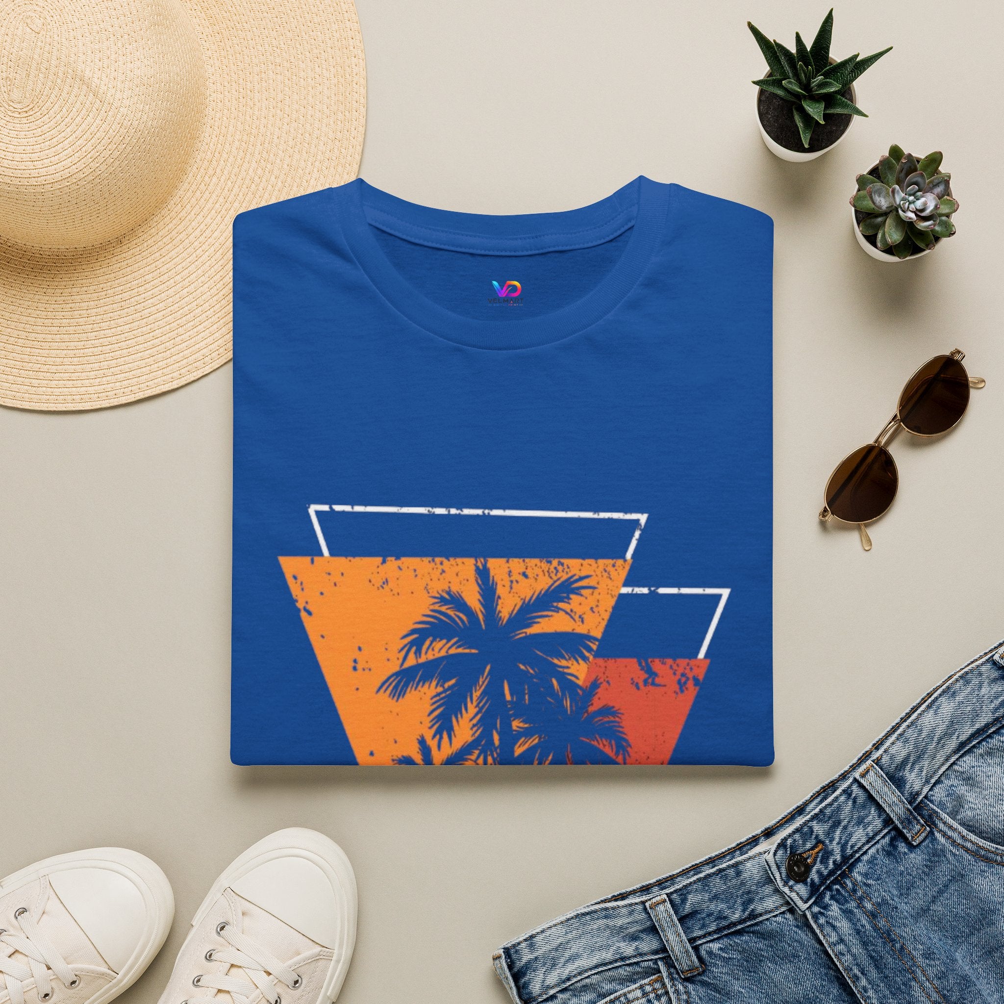 Vintage Palm Triangle T‑Shirt — Retro Sunset Beach Tee