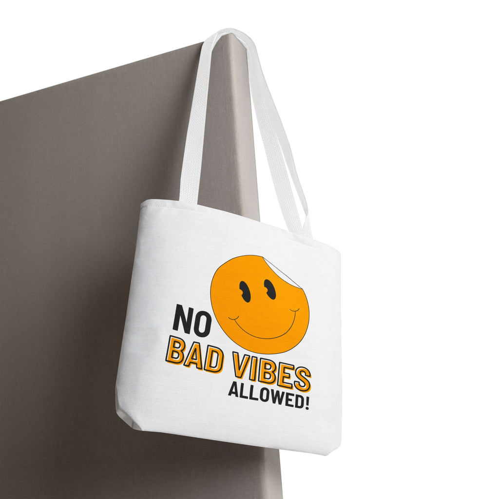 No Bad Vibes Tote Bag — Positive Smiley Reusable Beach & Grocery Bag