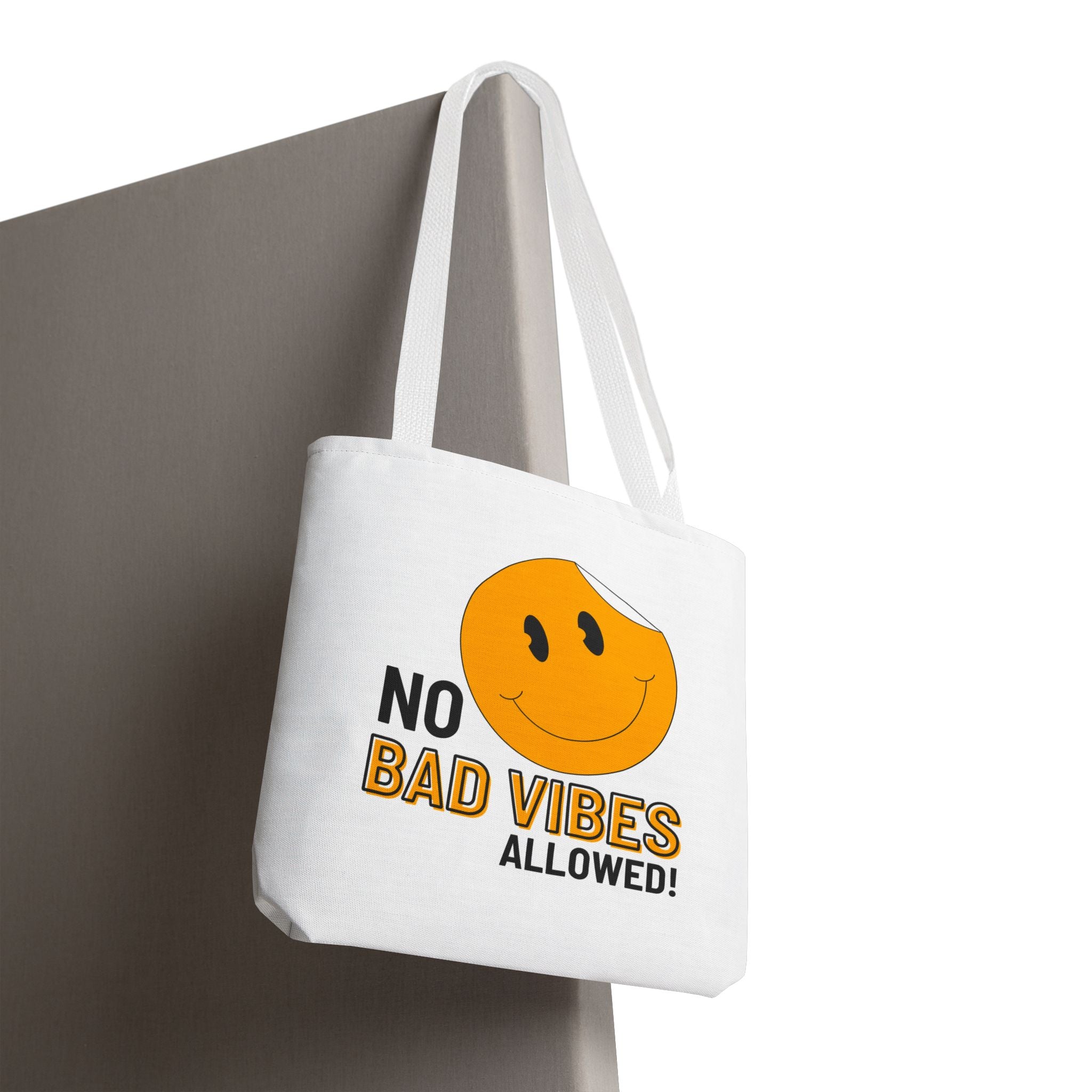 No Bad Vibes Tote Bag — Positive Smiley Reusable Beach & Grocery Bag