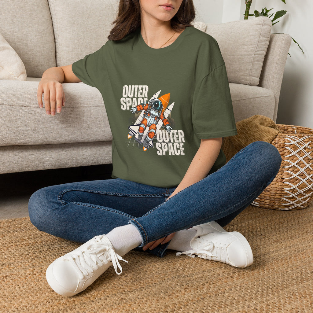 Outer Space Rocket Astronaut Tee — Retro Orange Space Shuttle T-Shirt