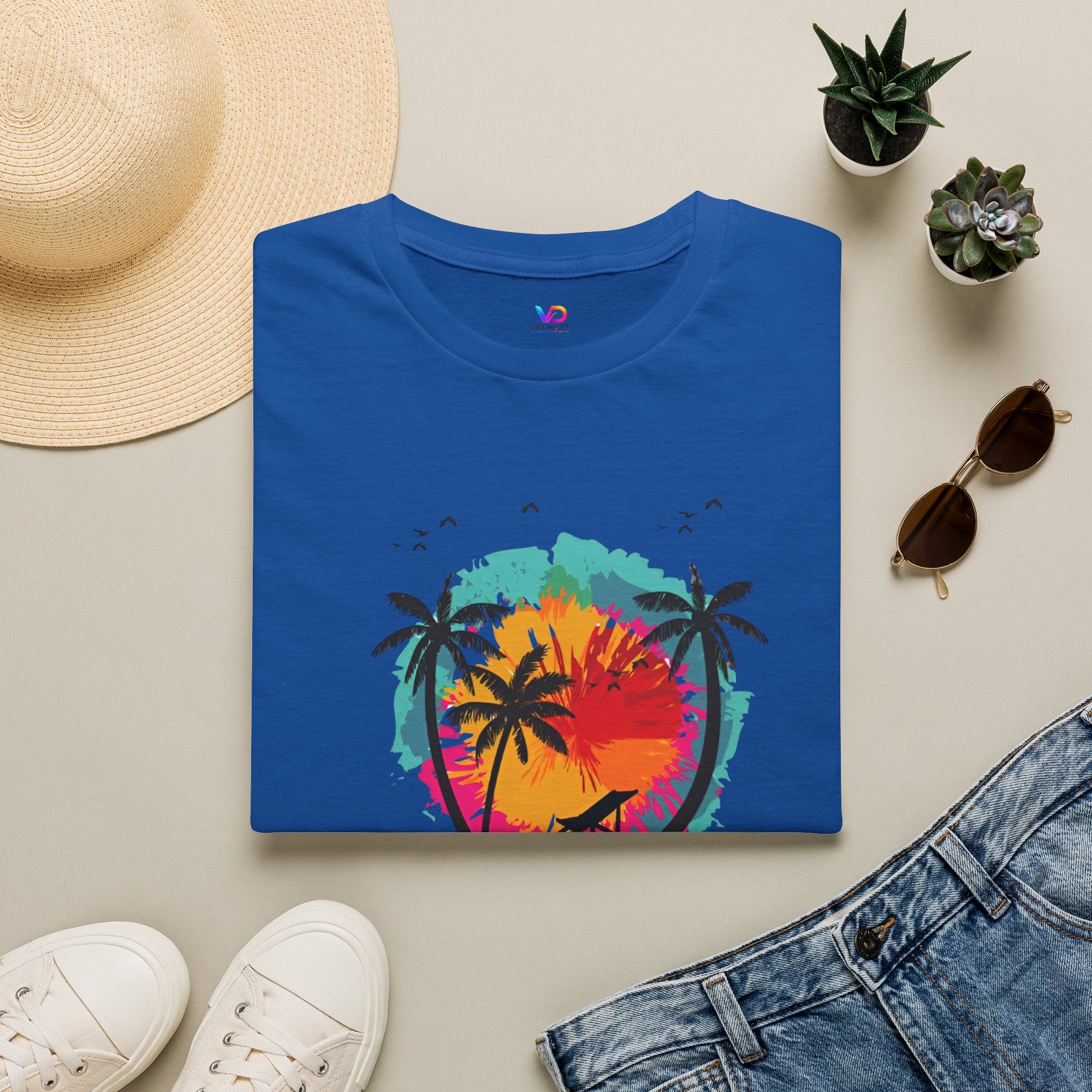 Summer Vibes T-Shirt — "Enjoy the Summer" Tropical Palm Sunset Tee
