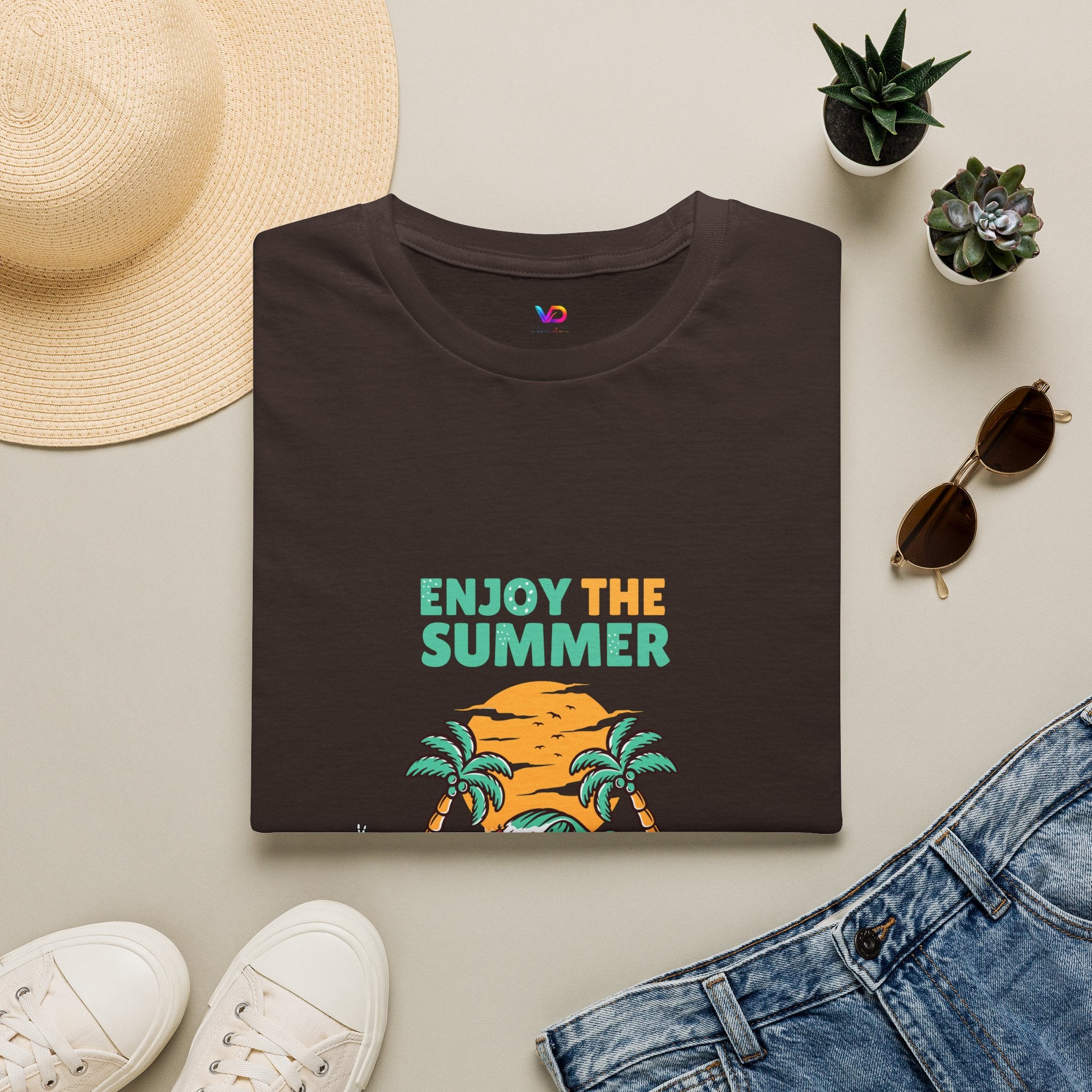 Summer Beach T-Shirt — "Enjoy The Summer" Palm Tree Surf Graphic