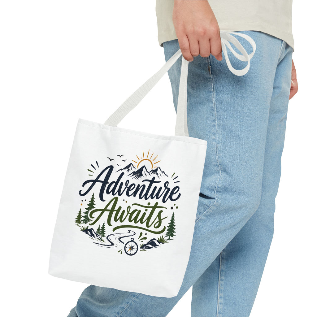 Adventure Awaits Tote Bag — Mountain Hiking Travel Canvas Tote