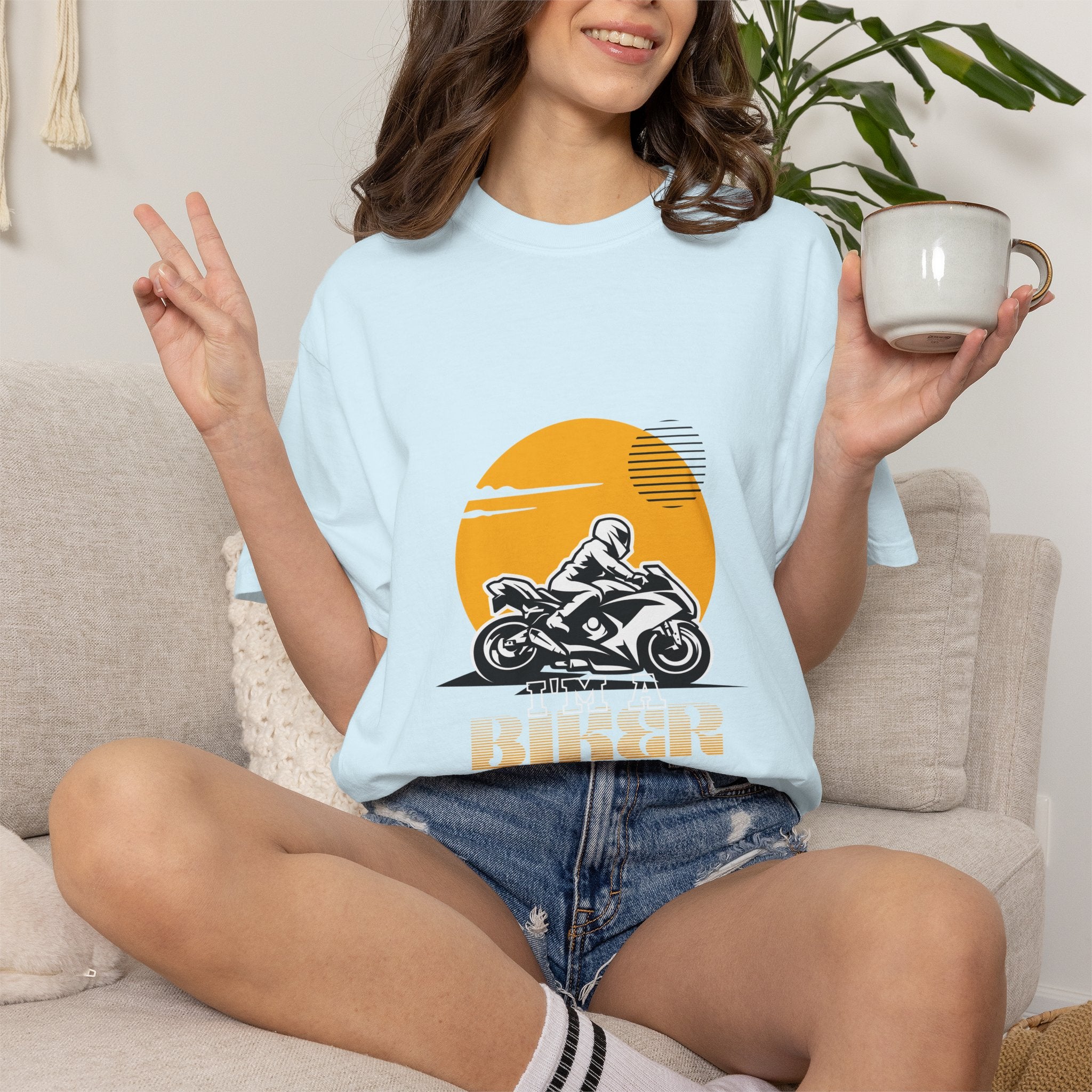 Motorcycle Rider T-Shirt — Retro Sunset Biker Graphic