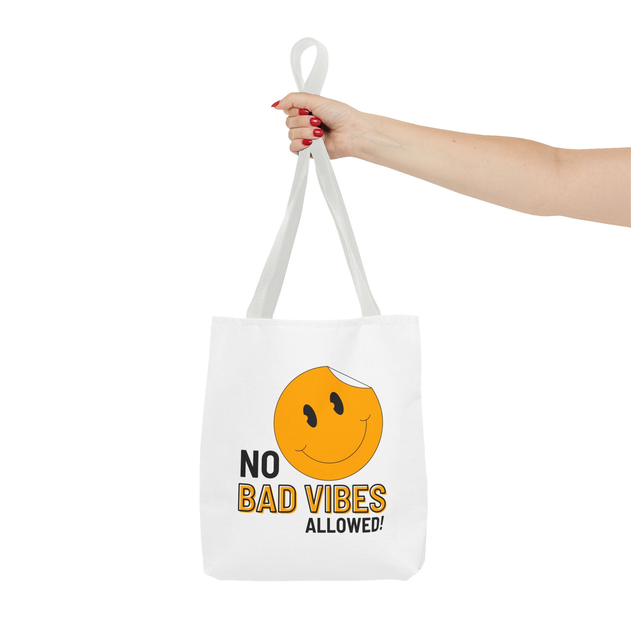 No Bad Vibes Tote Bag — Positive Smiley Reusable Beach & Grocery Bag