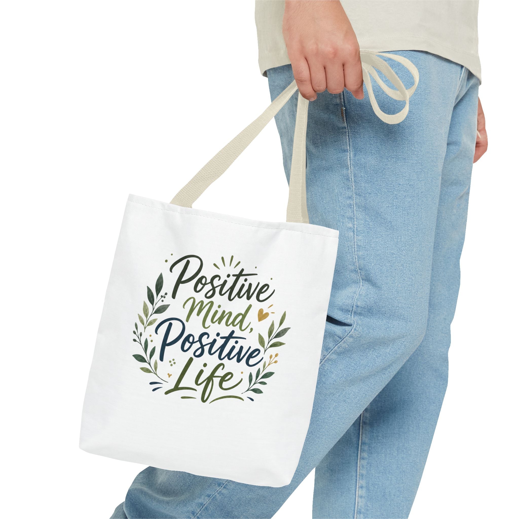 Positive Mind, Positive Life Tote Bag — Inspirational Floral Canvas Shopper