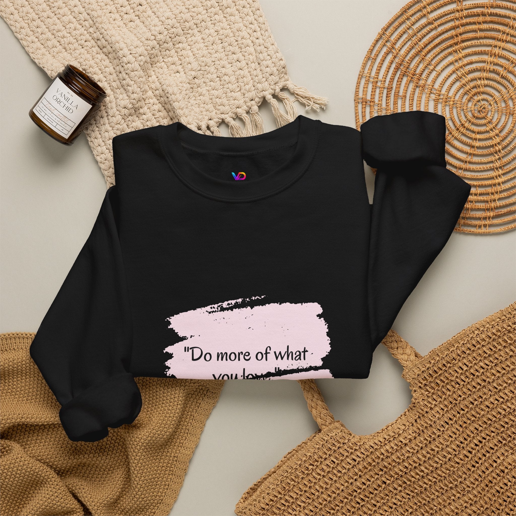 Do More Of What You Love Crewneck Sweatshirt – Motivational Pink Brushstroke Crew