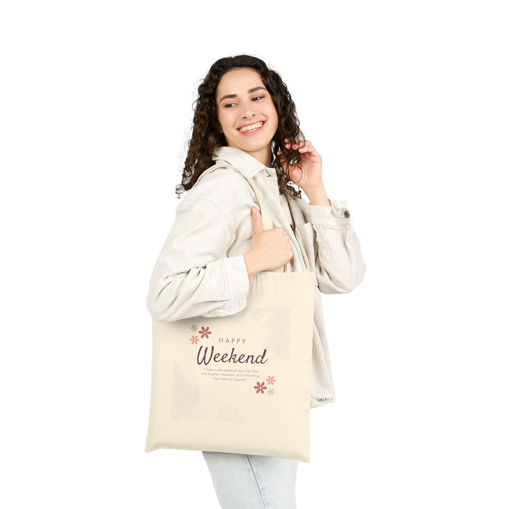 Happy Weekend Canvas Tote Bag — Floral Cotton Market Bag