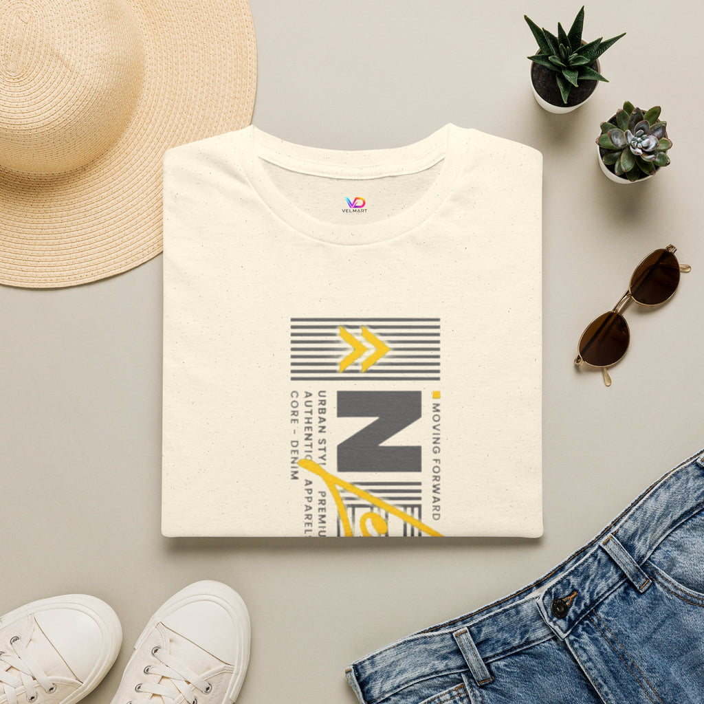 Vertical 'NEXT' Graphic T‑Shirt — Modern Yellow & Gray Streetwear Tee