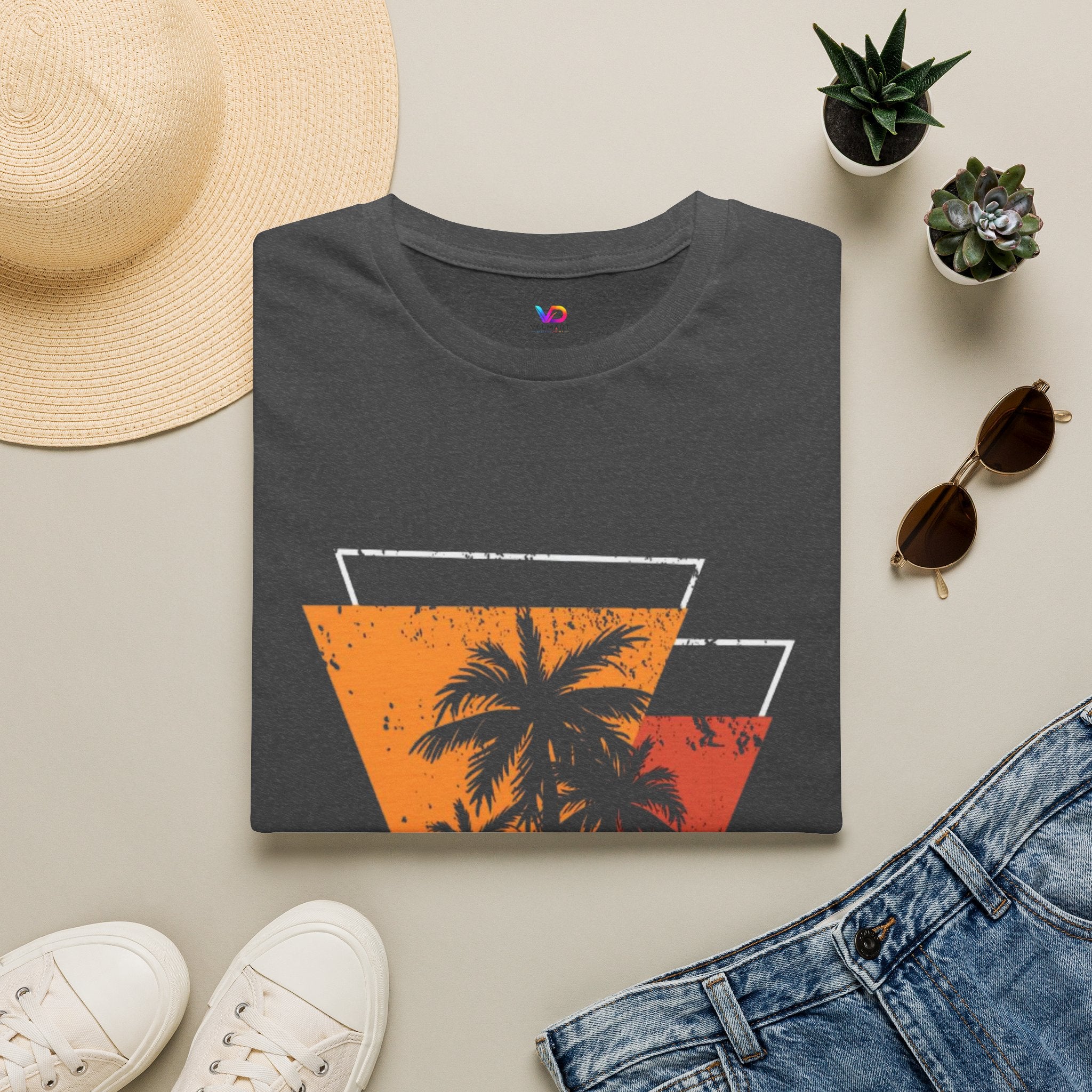Vintage Palm Triangle T‑Shirt — Retro Sunset Beach Tee