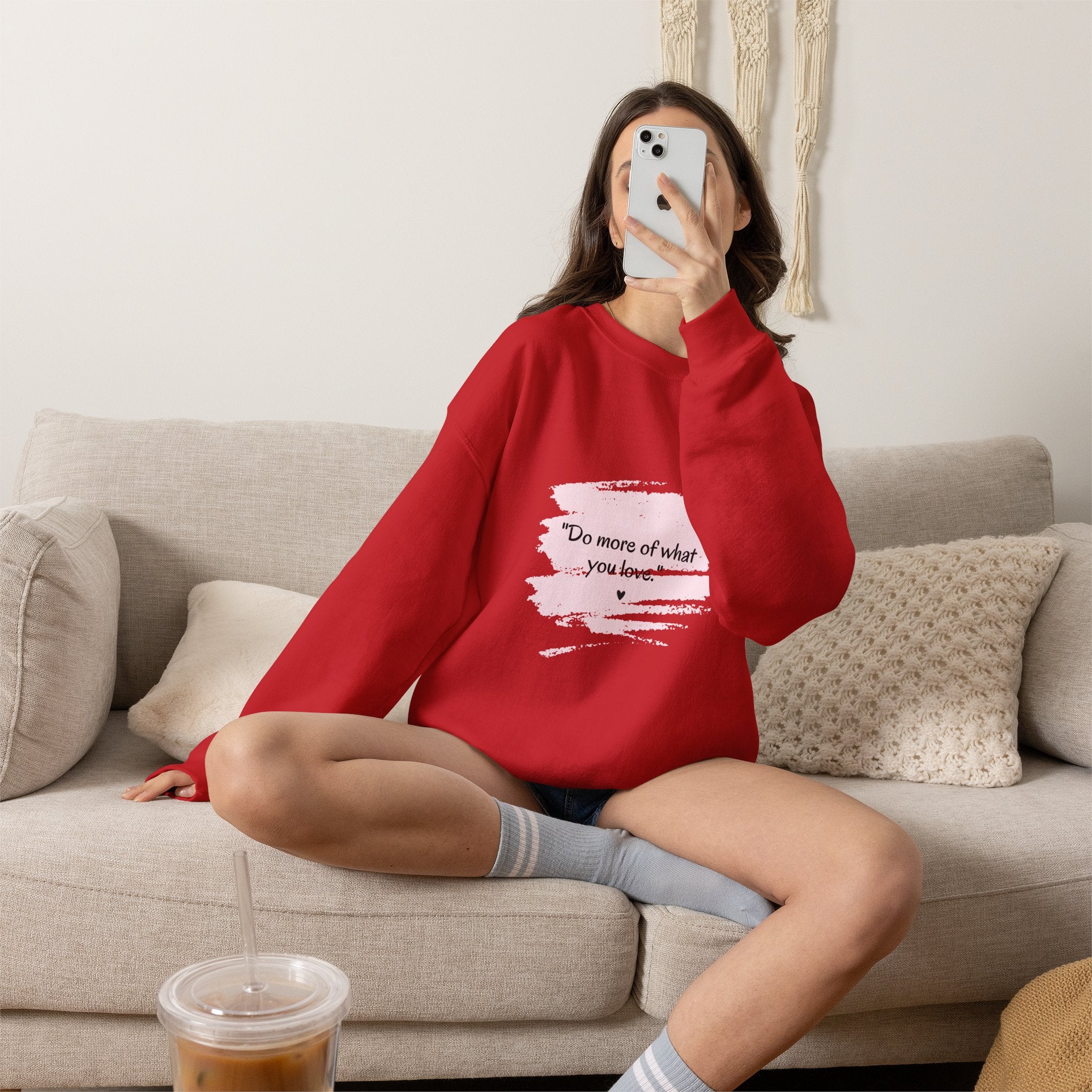 Do More Of What You Love Crewneck Sweatshirt – Motivational Pink Brushstroke Crew