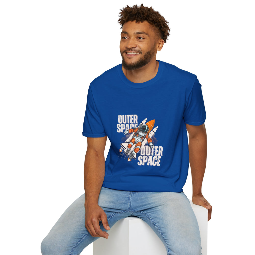 Outer Space Rocket Astronaut Tee — Retro Orange Space Shuttle T-Shirt