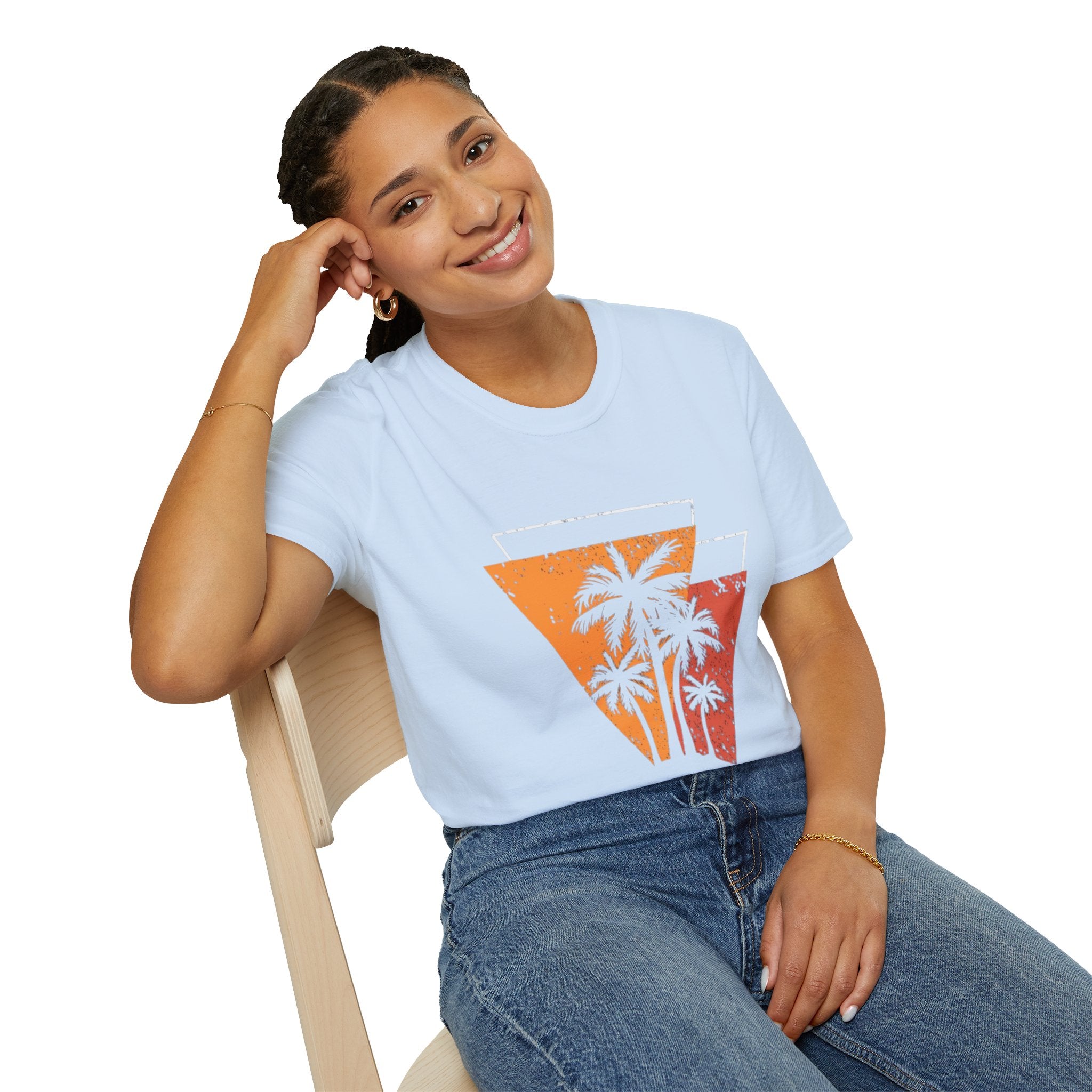 Vintage Palm Triangle T‑Shirt — Retro Sunset Beach Tee