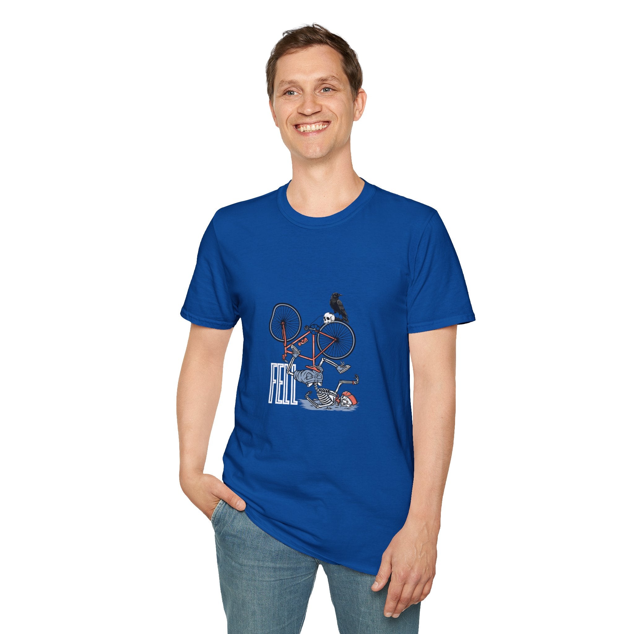 T-Shirt — Vintage Bike Crash Illustration with Crow (whimsical urban cycling tee)