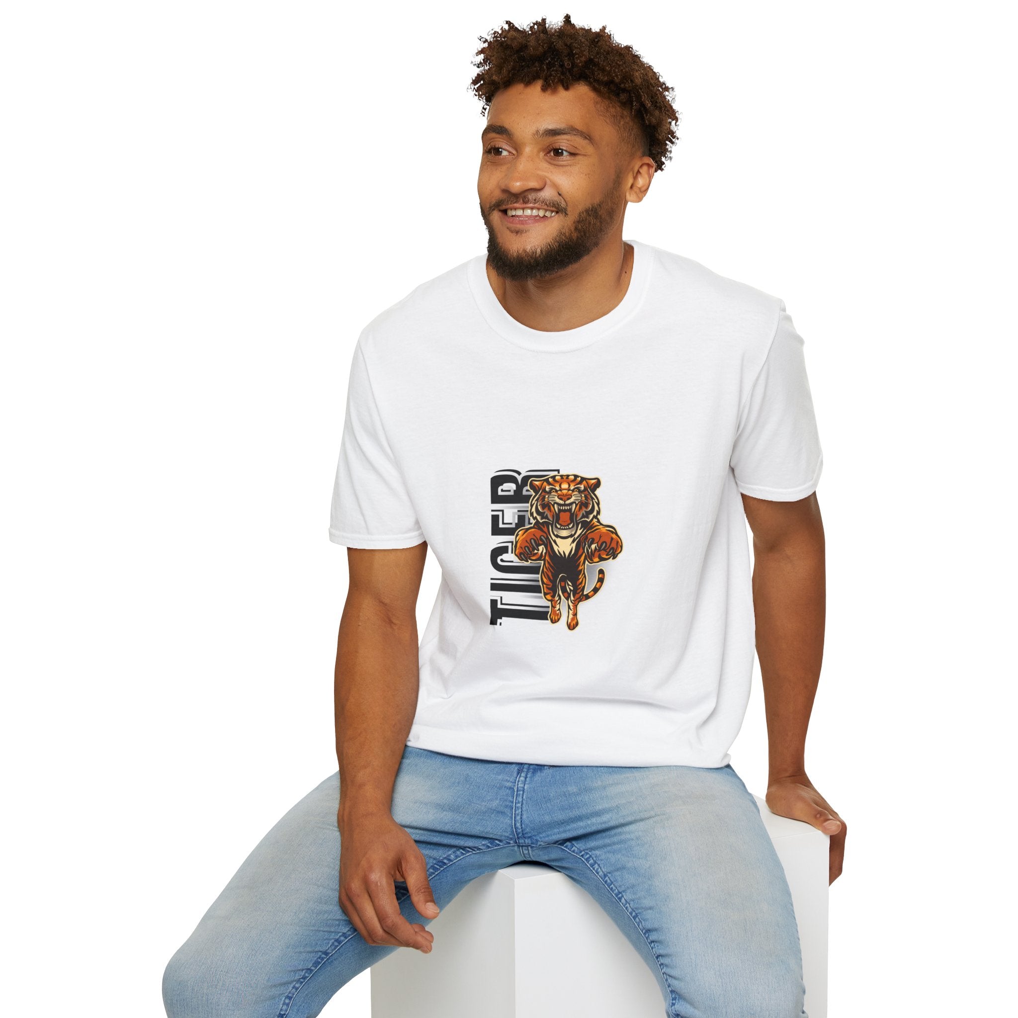 Tiger Graphic T-Shirt – Fierce Roaring Tiger Vertical Text Design