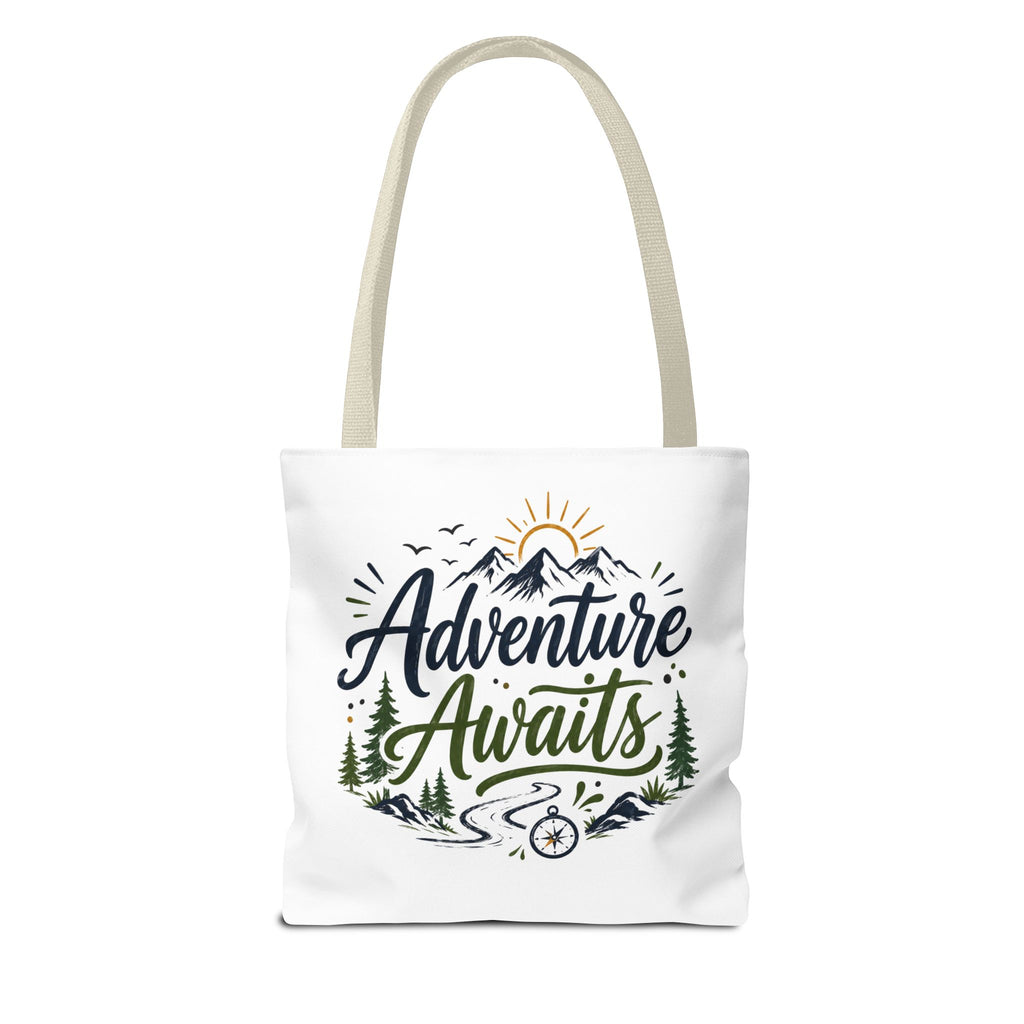 Adventure Awaits Tote Bag — Mountain Hiking Travel Canvas Tote