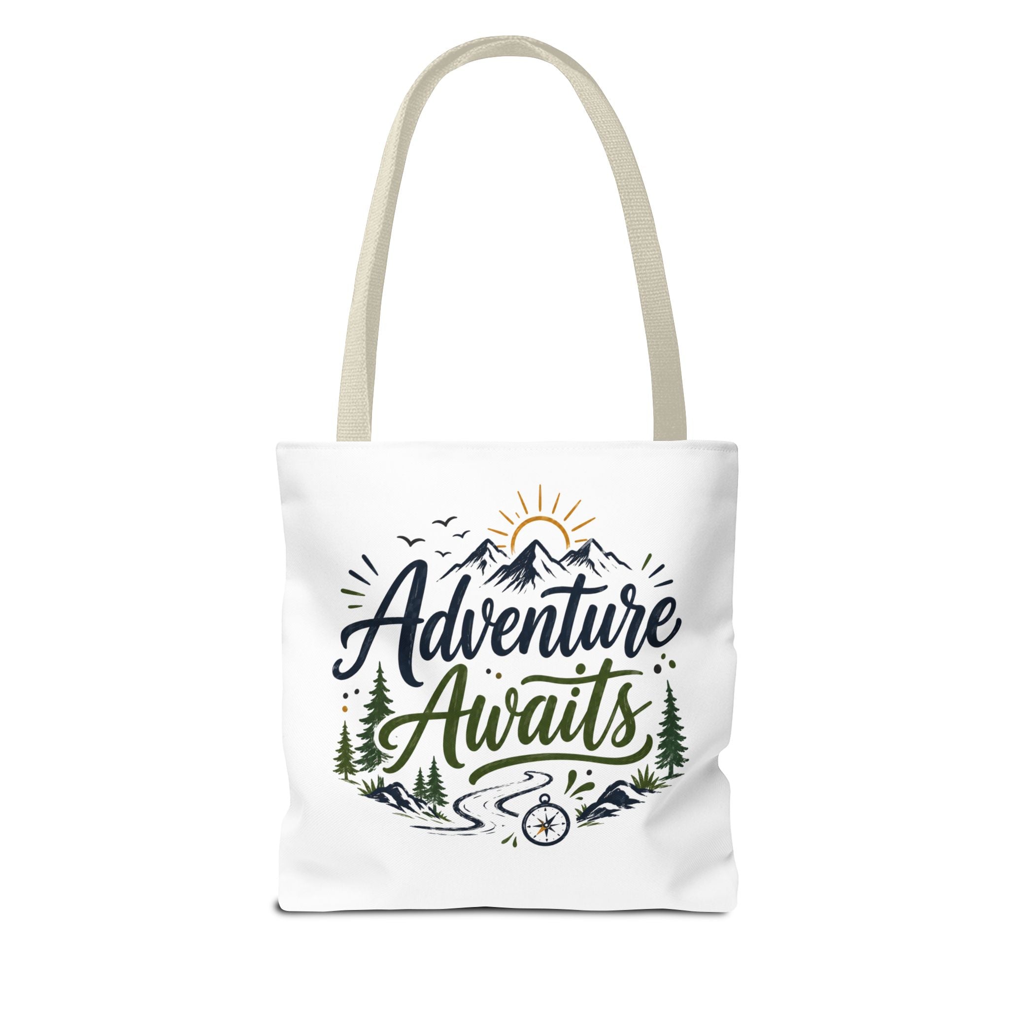 Adventure Awaits Tote Bag — Mountain Hiking Travel Canvas Tote