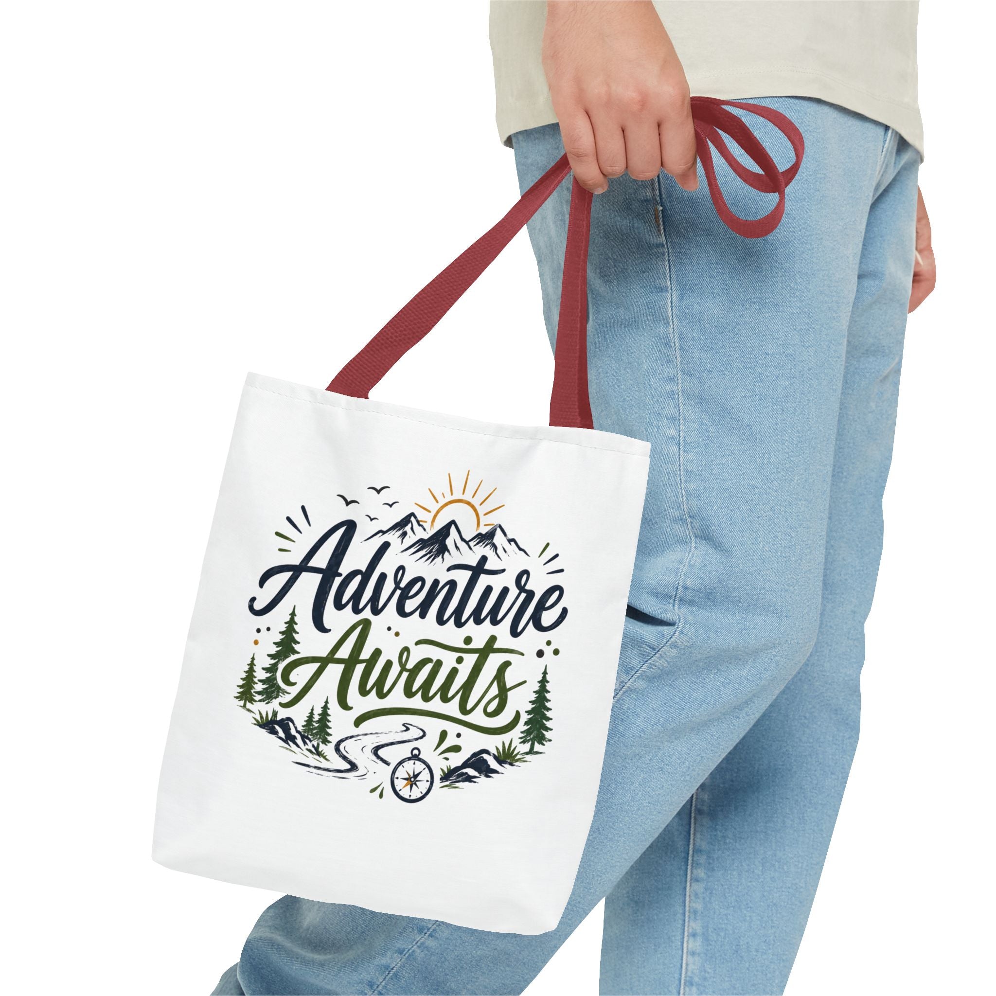 Adventure Awaits Tote Bag — Mountain Hiking Travel Canvas Tote