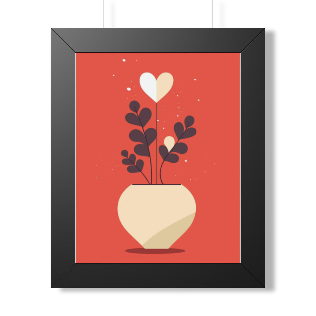 Framed Vertical Poster — Heart Bloom Potted Plant Art Print