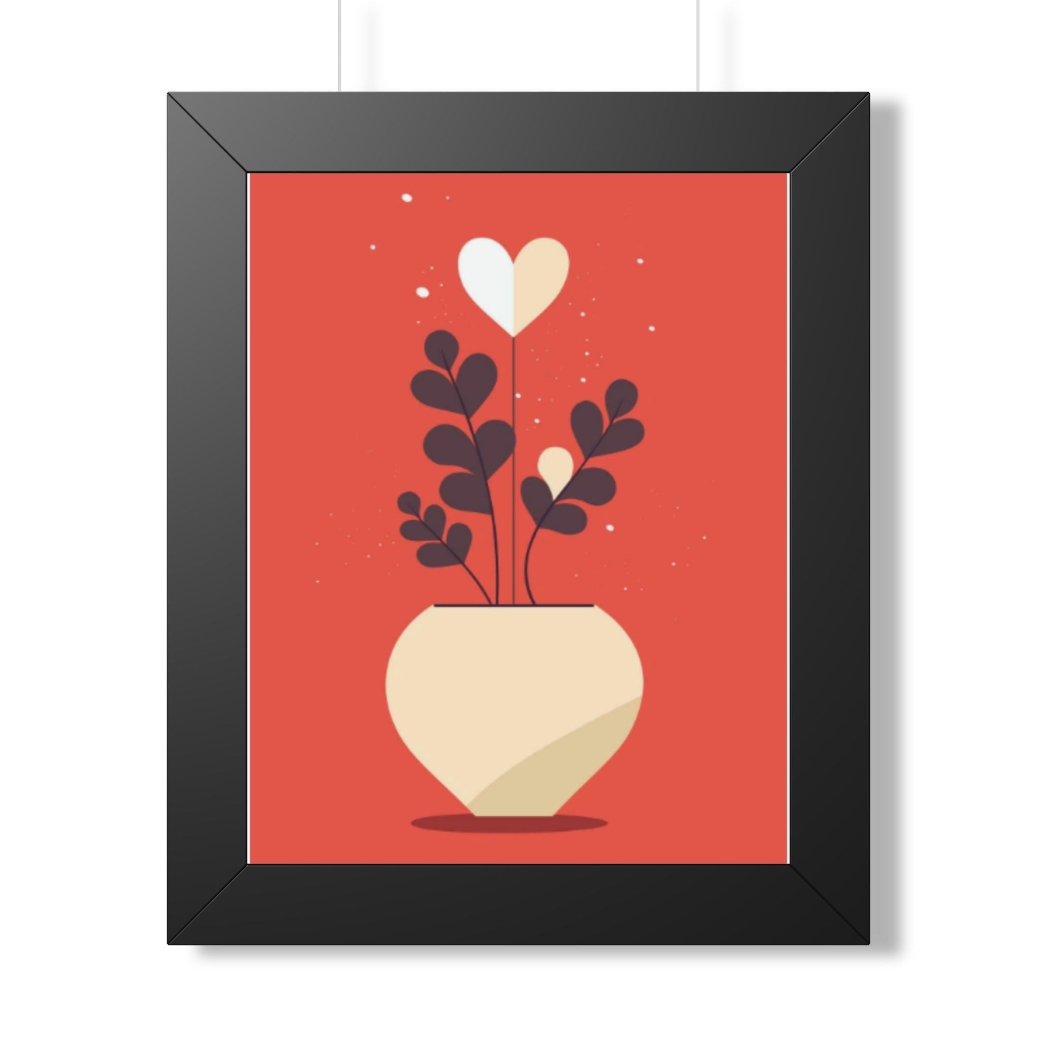 Framed Vertical Poster — Heart Bloom Potted Plant Art Print