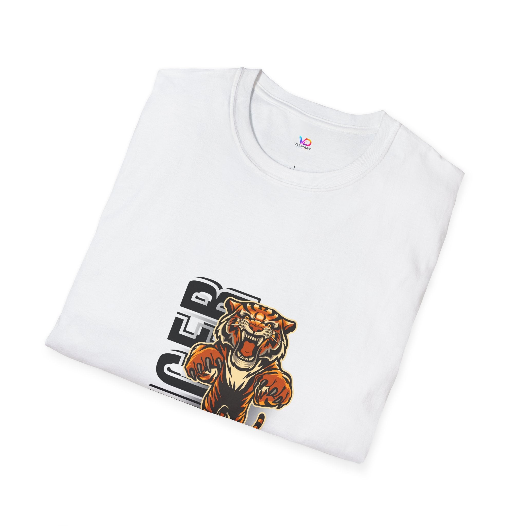 Tiger Graphic T-Shirt – Fierce Roaring Tiger Vertical Text Design