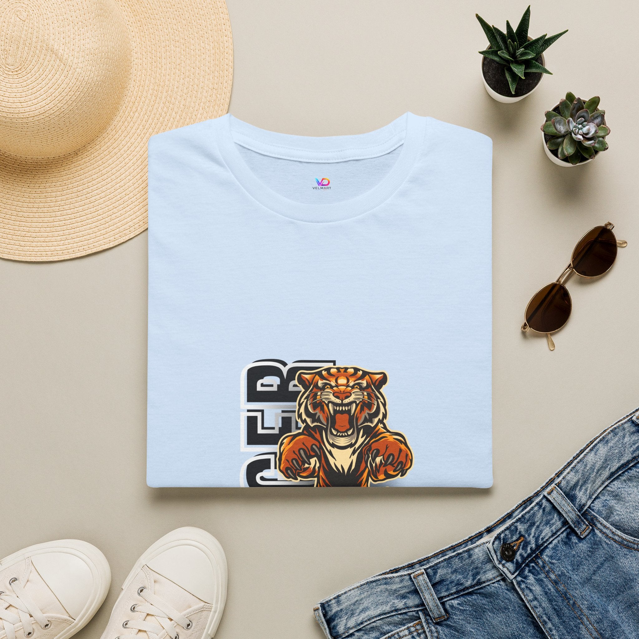 Tiger Graphic T-Shirt – Fierce Roaring Tiger Vertical Text Design